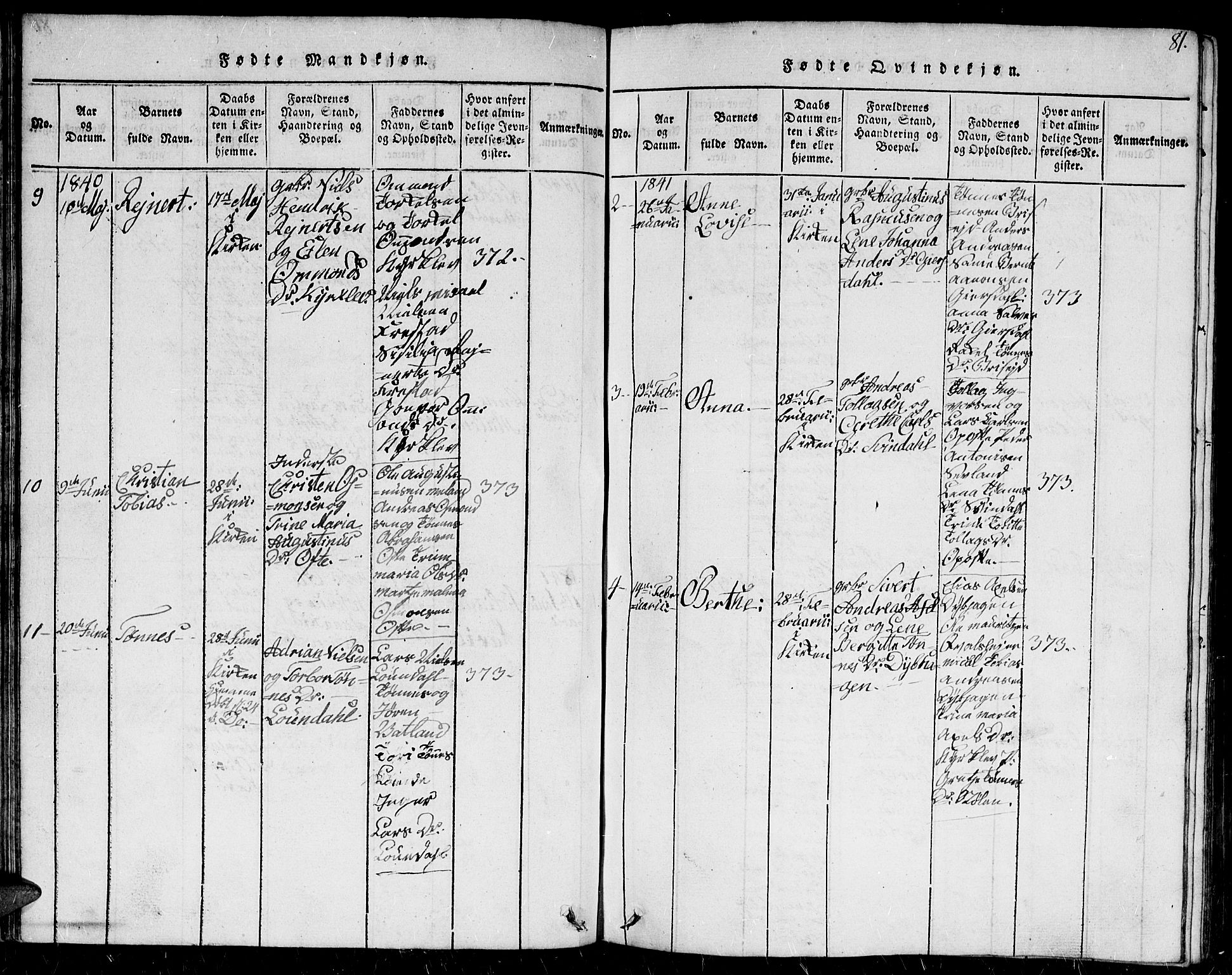 Herad sokneprestkontor, AV/SAK-1111-0018/F/Fb/Fba/L0001: Parish register (copy) no. B 1, 1815-1852, p. 81