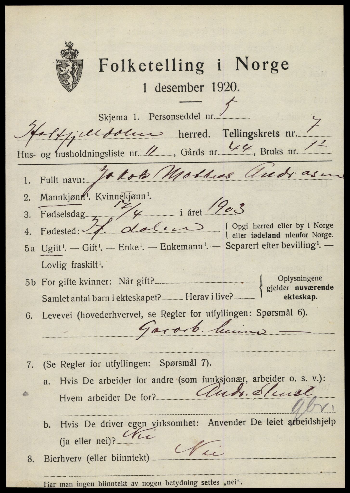 SAT, 1920 census for Hattfjelldal, 1920, p. 1744