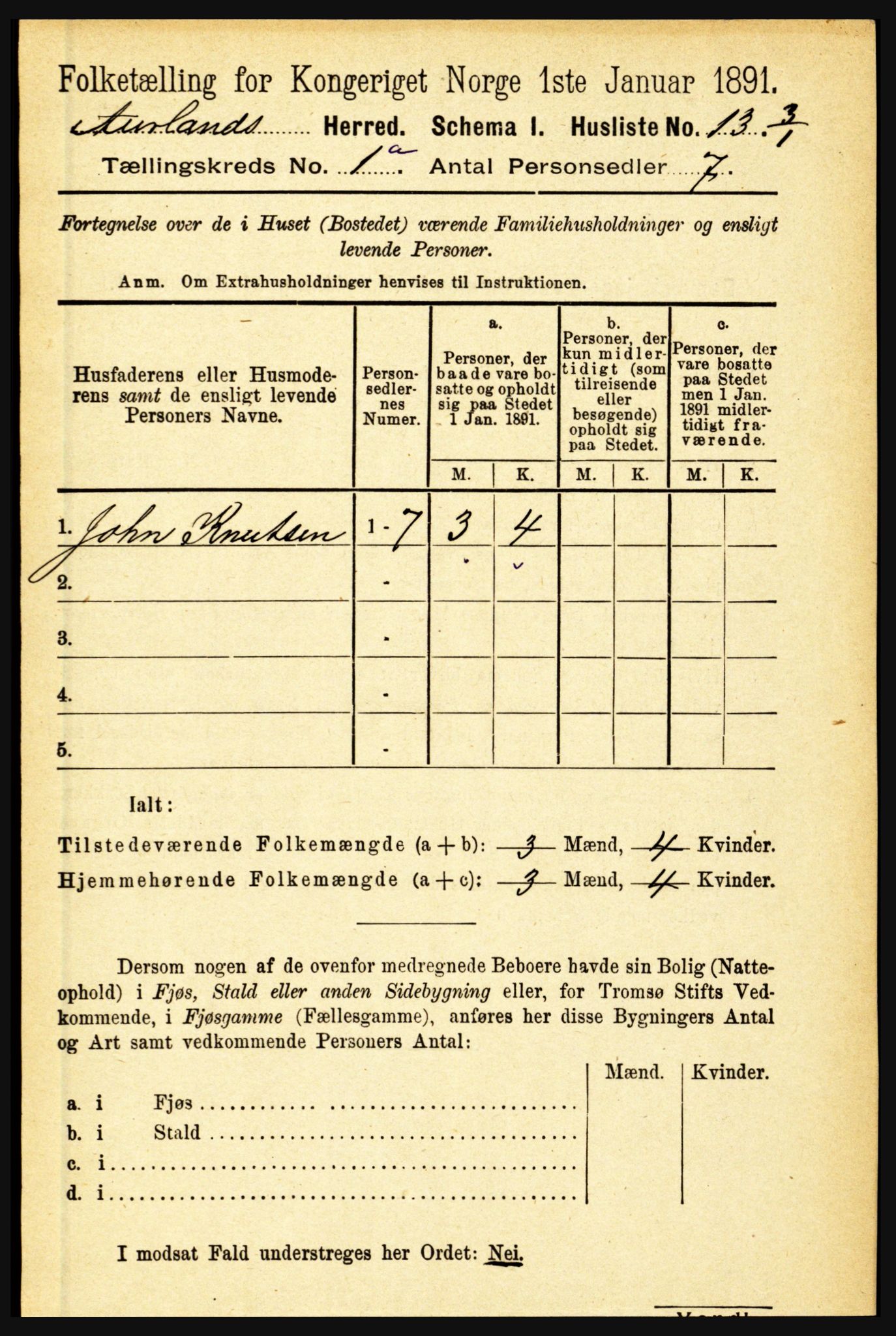 RA, 1891 census for 1421 Aurland, 1891, p. 32