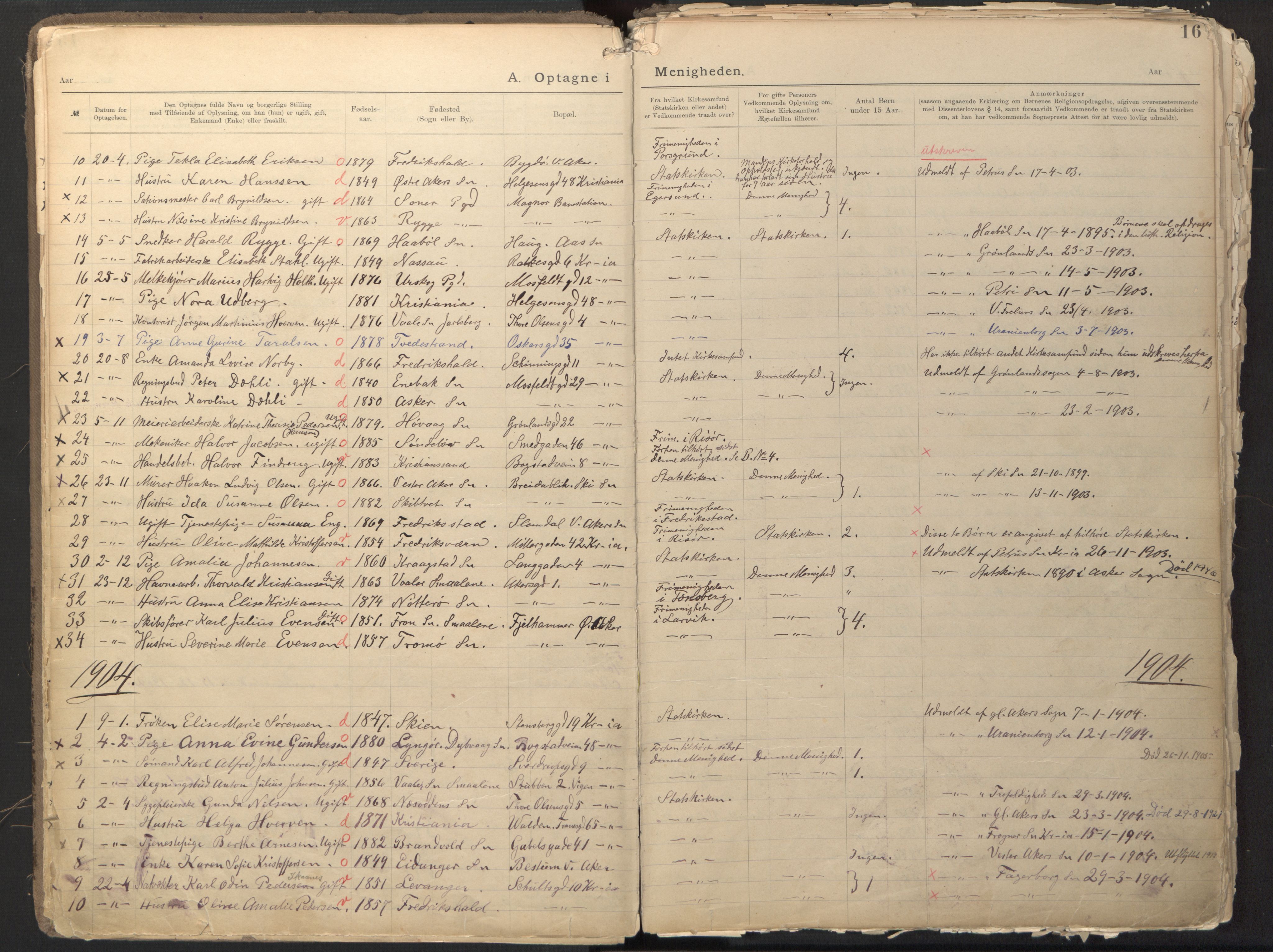 Den evangelisk-lutherske frikirke østre menighet, Oslo, AV/SAO-PAO-0245/F/L0002: Dissenter register no. 2, 1892-1936, p. 16