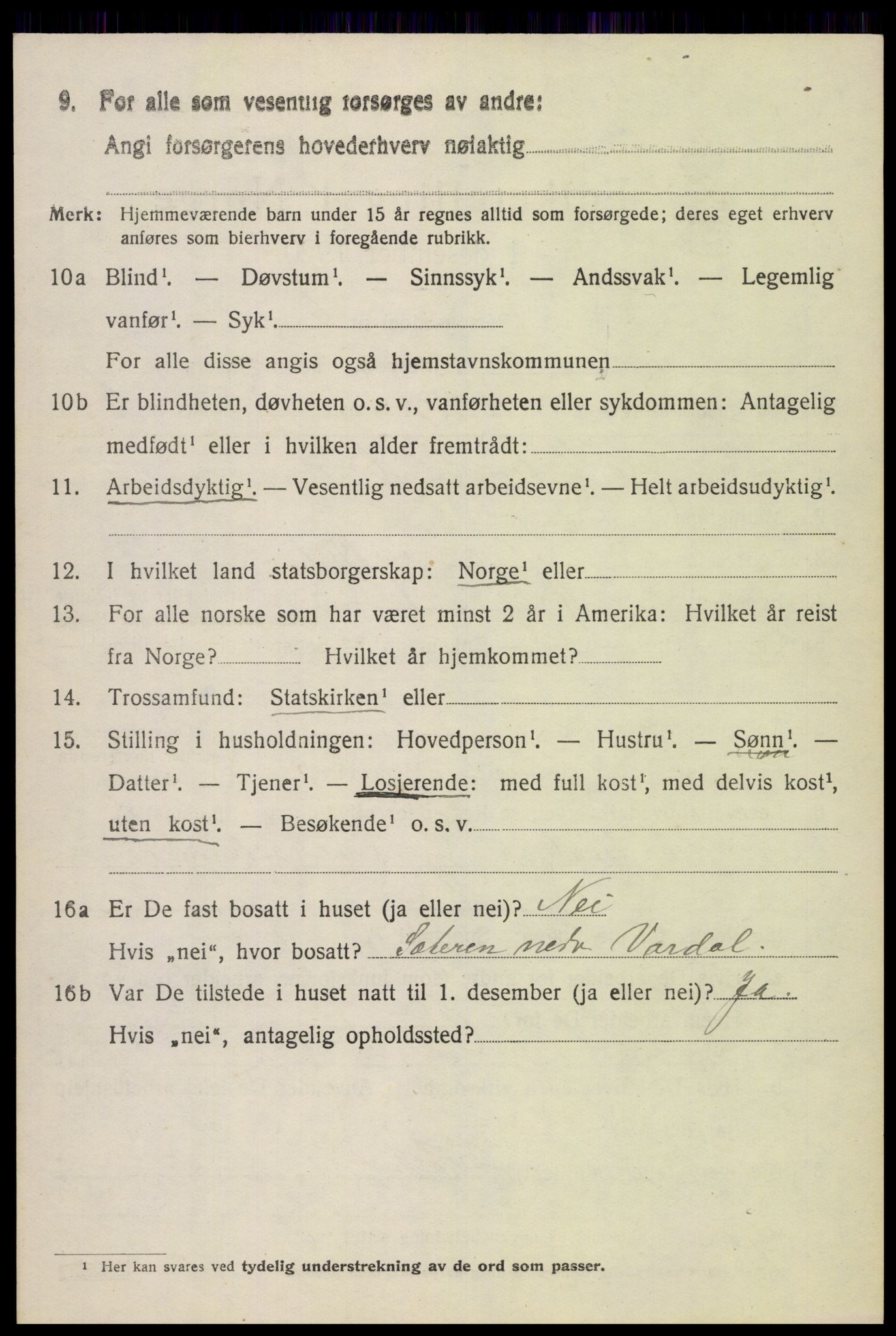 SAH, 1920 census for Vardal, 1920, p. 2584