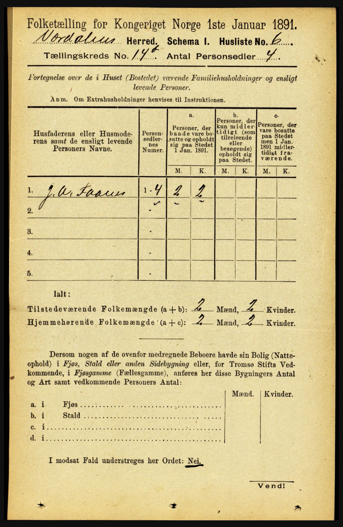 RA, 1891 census for 1721 Verdal, 1891, p. 7329