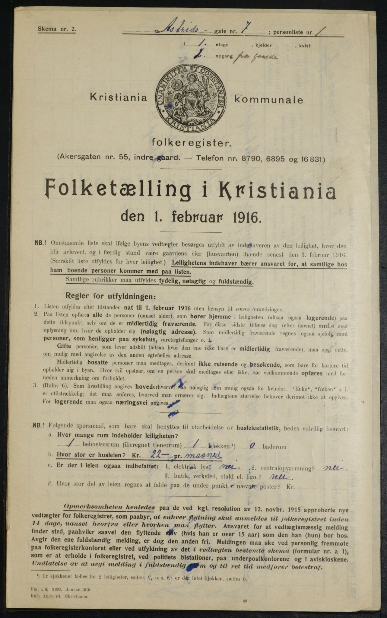 OBA, Municipal Census 1916 for Kristiania, 1916, p. 17281