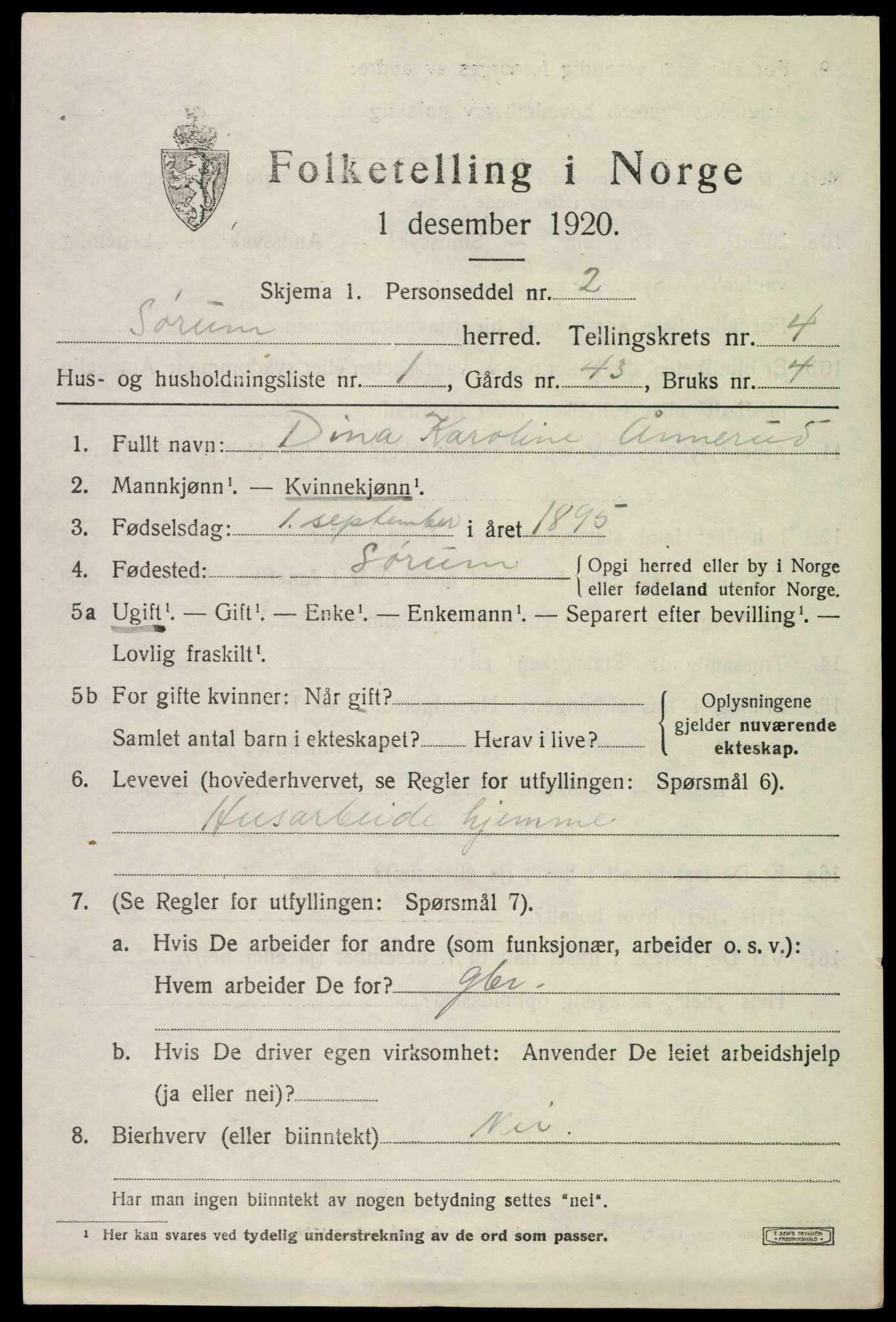 SAO, 1920 census for Sørum, 1920, p. 3411