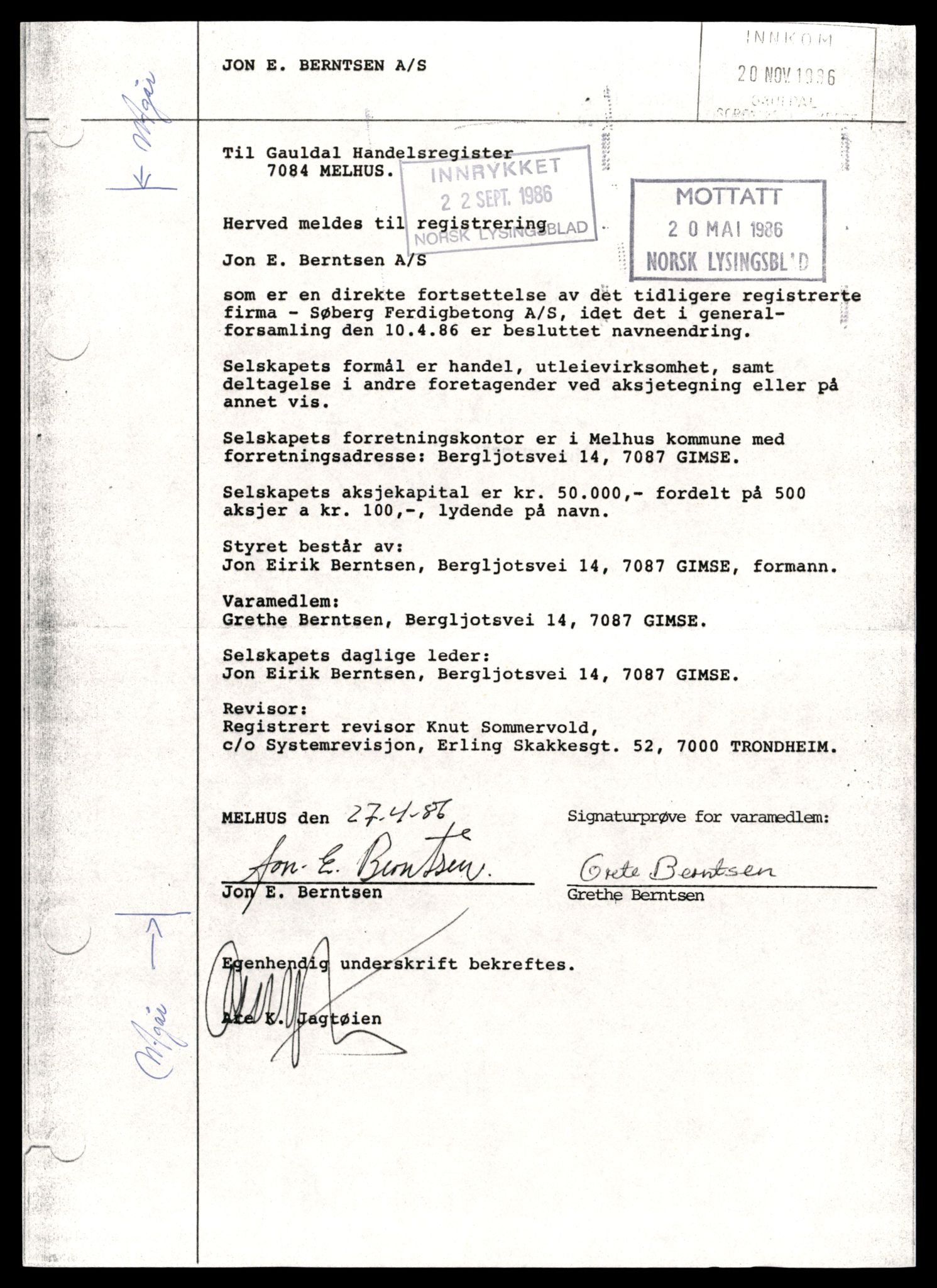 Gauldal sorenskriveri, AV/SAT-A-0014/2/J/Jd/Jde/L0011: Bilag, 1-99, 1986, p. 3
