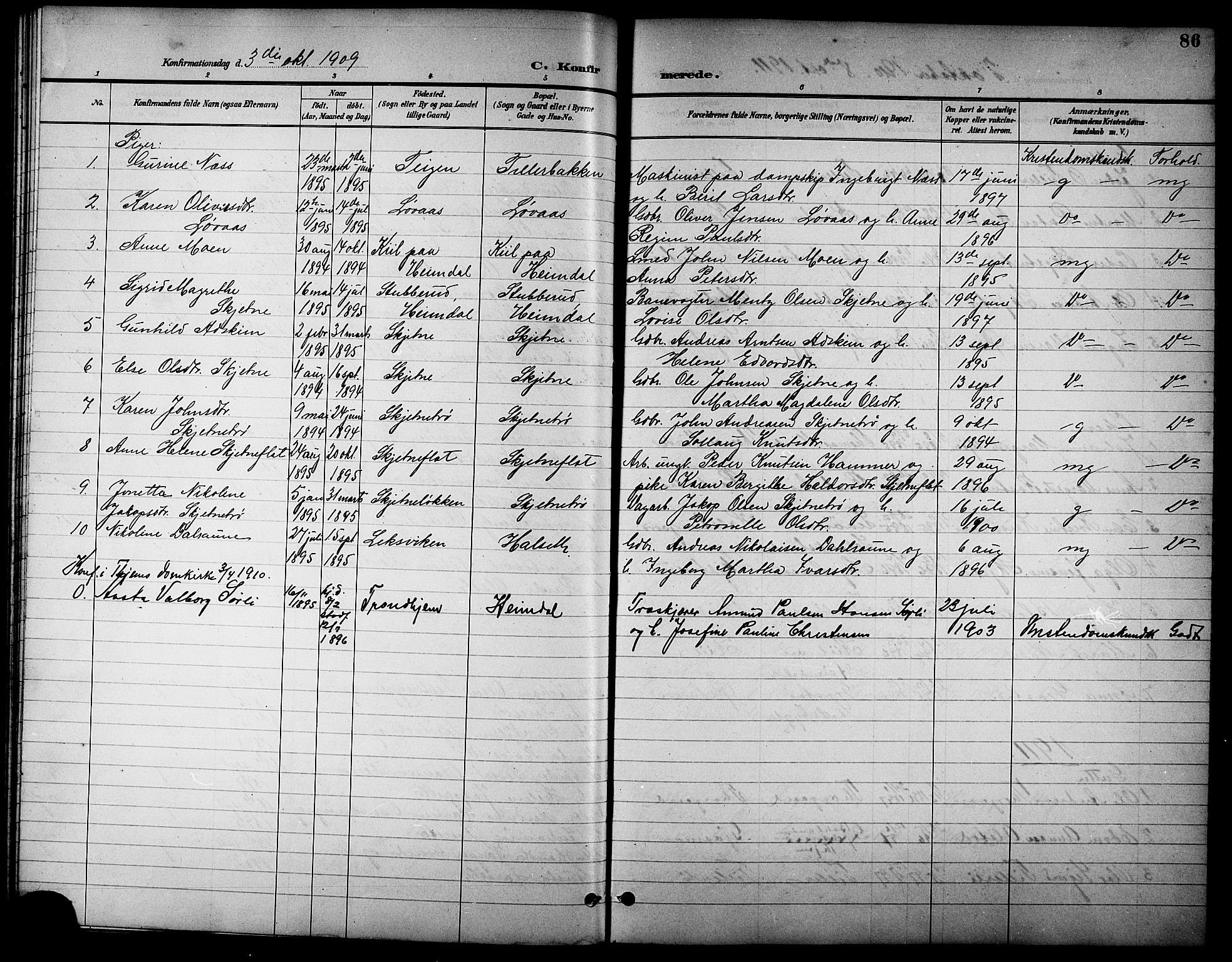 Ministerialprotokoller, klokkerbøker og fødselsregistre - Sør-Trøndelag, AV/SAT-A-1456/621/L0460: Parish register (copy) no. 621C03, 1896-1914, p. 86