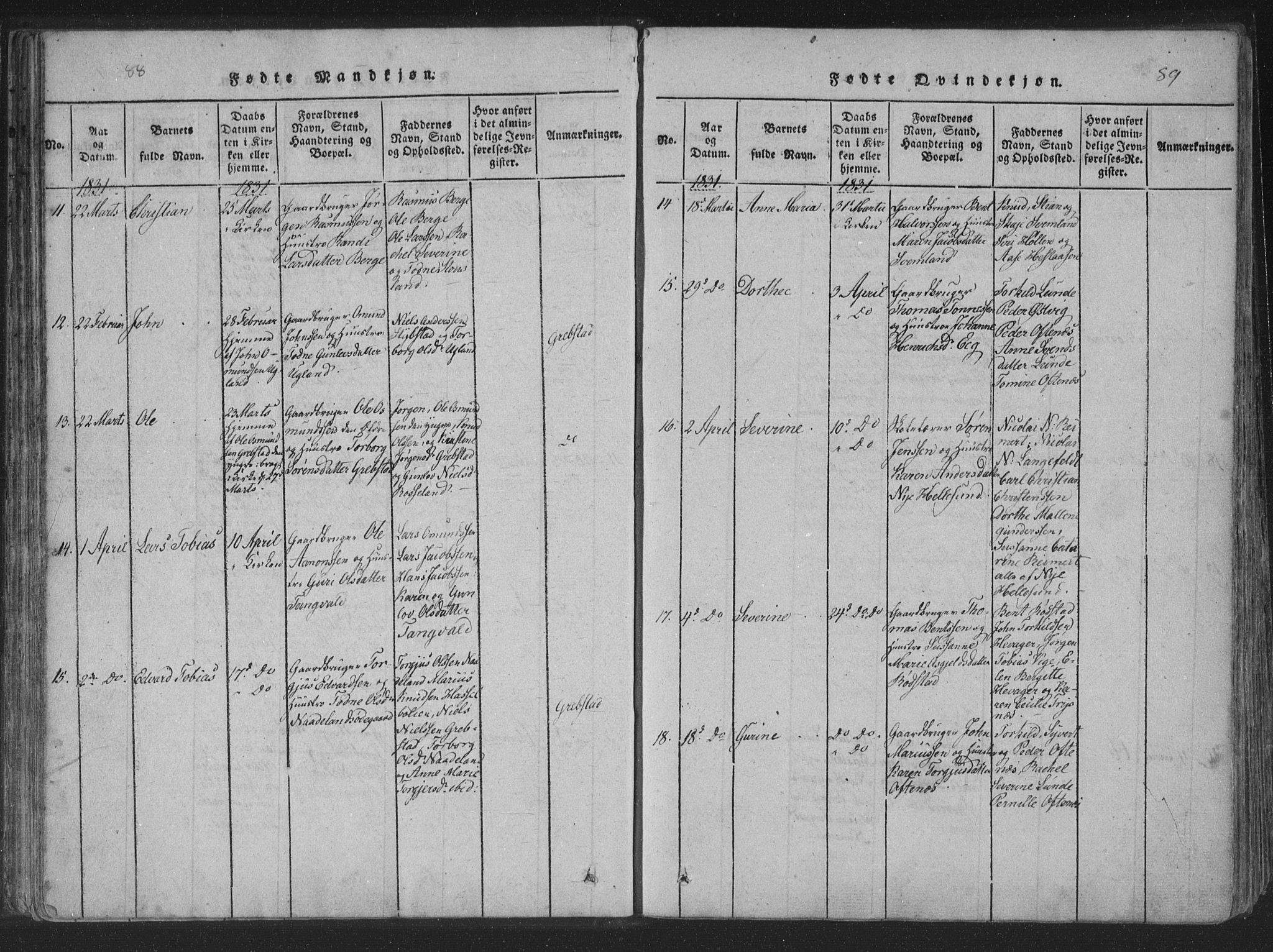 Søgne sokneprestkontor, AV/SAK-1111-0037/F/Fa/Fab/L0008: Parish register (official) no. A 8, 1821-1838, p. 88-89