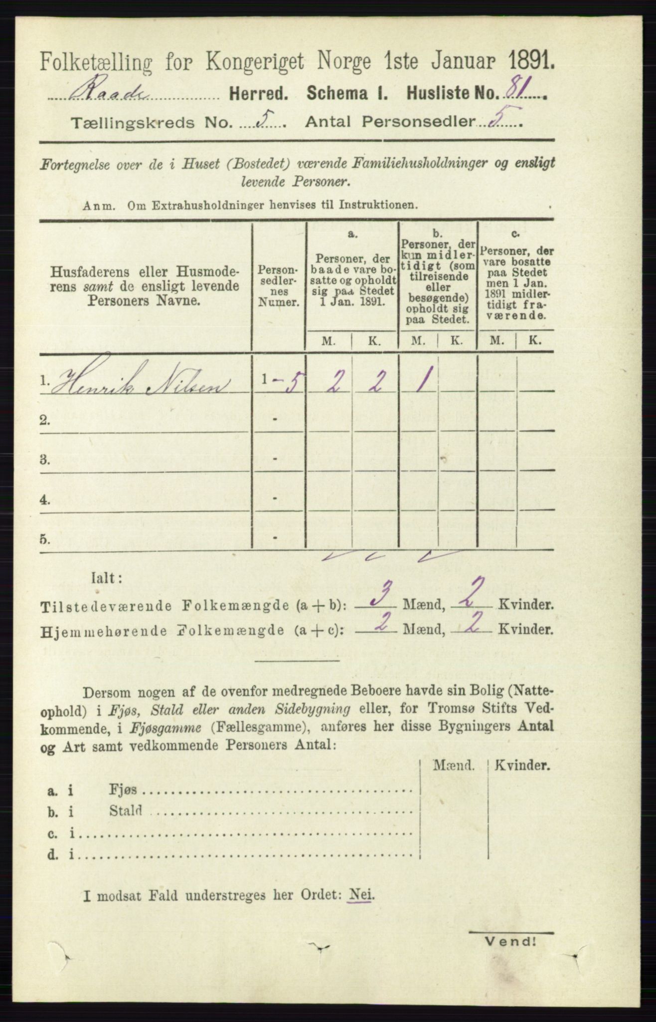 RA, 1891 census for 0135 Råde, 1891, p. 2595