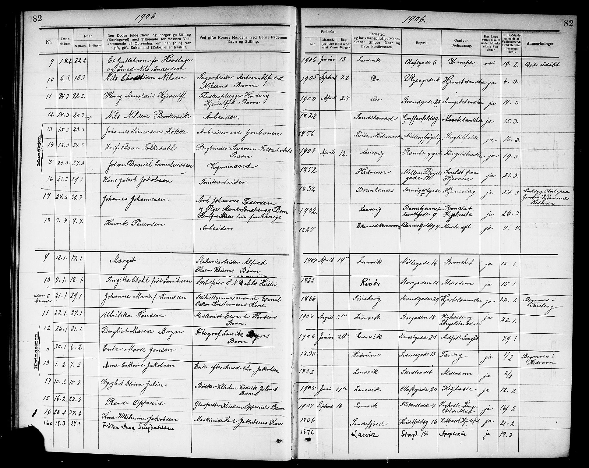 Larvik kirkebøker, SAKO/A-352/G/Ga/L0007: Parish register (copy) no. I 7, 1888-1918, p. 82