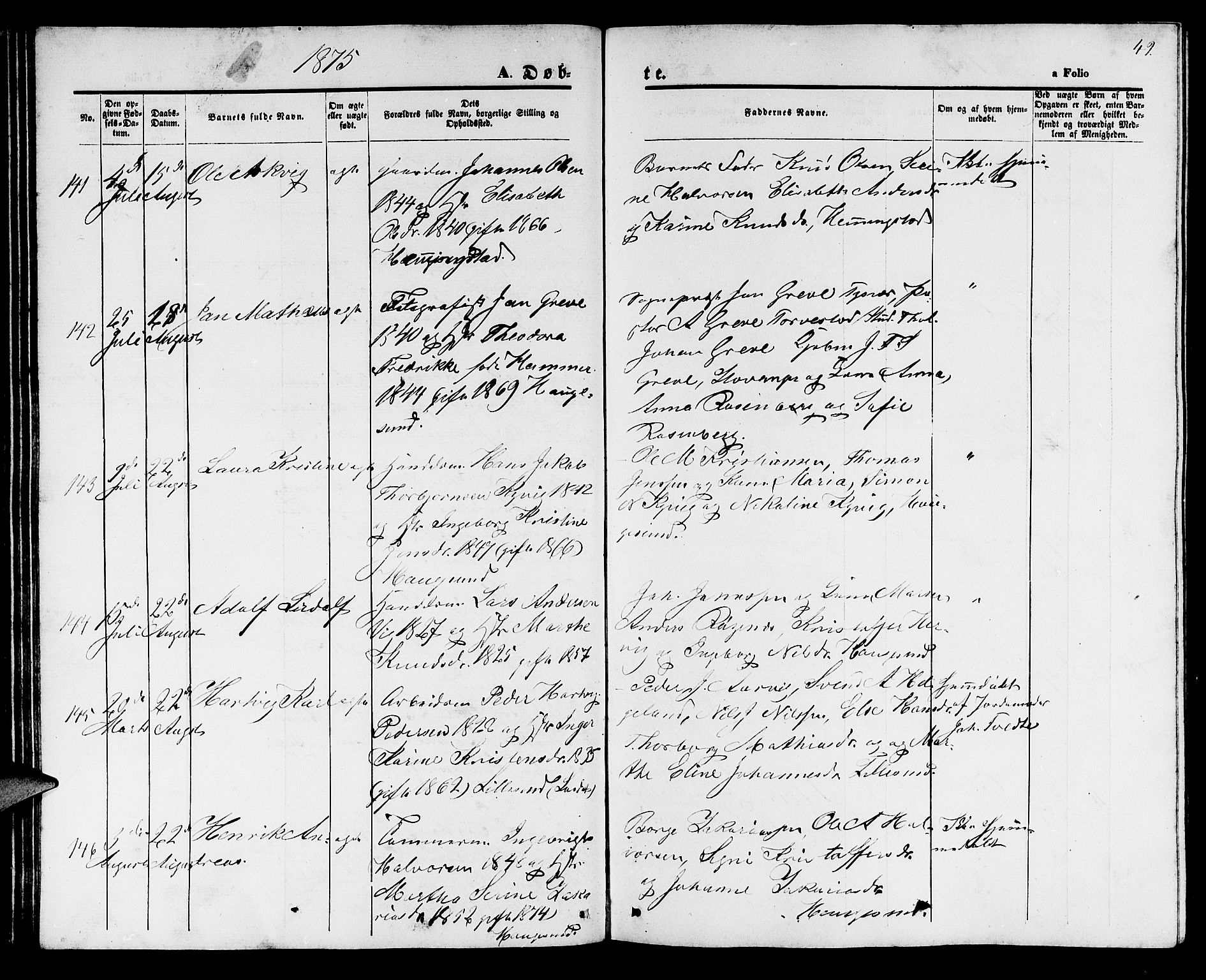 Haugesund sokneprestkontor, SAST/A -101863/H/Ha/Hab/L0001: Parish register (copy) no. B 1, 1873-1881, p. 49