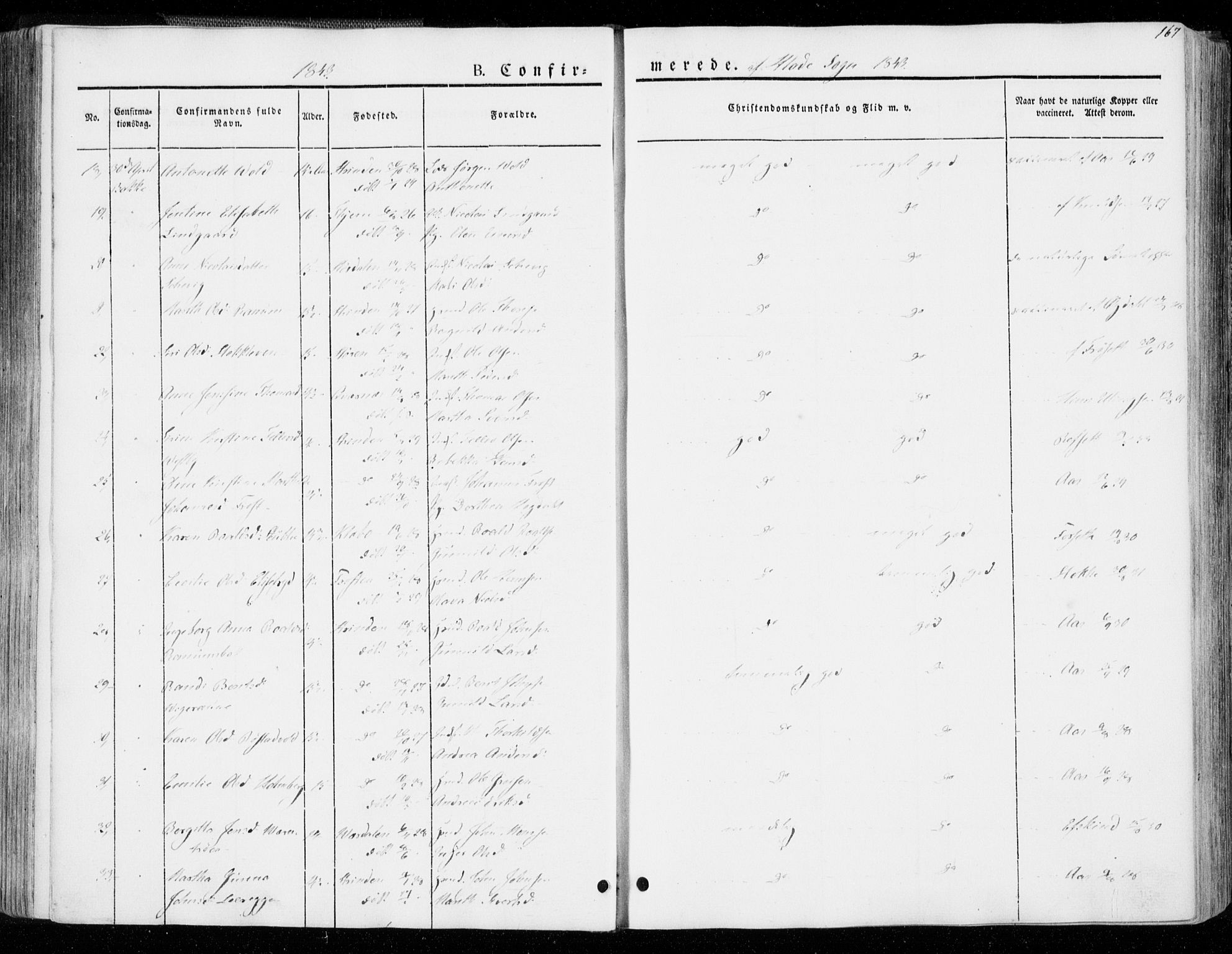 Ministerialprotokoller, klokkerbøker og fødselsregistre - Sør-Trøndelag, SAT/A-1456/606/L0290: Parish register (official) no. 606A05, 1841-1847, p. 167