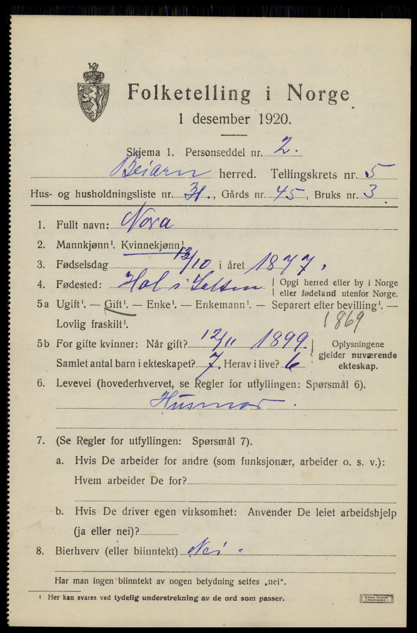 SAT, 1920 census for Beiarn, 1920, p. 2812