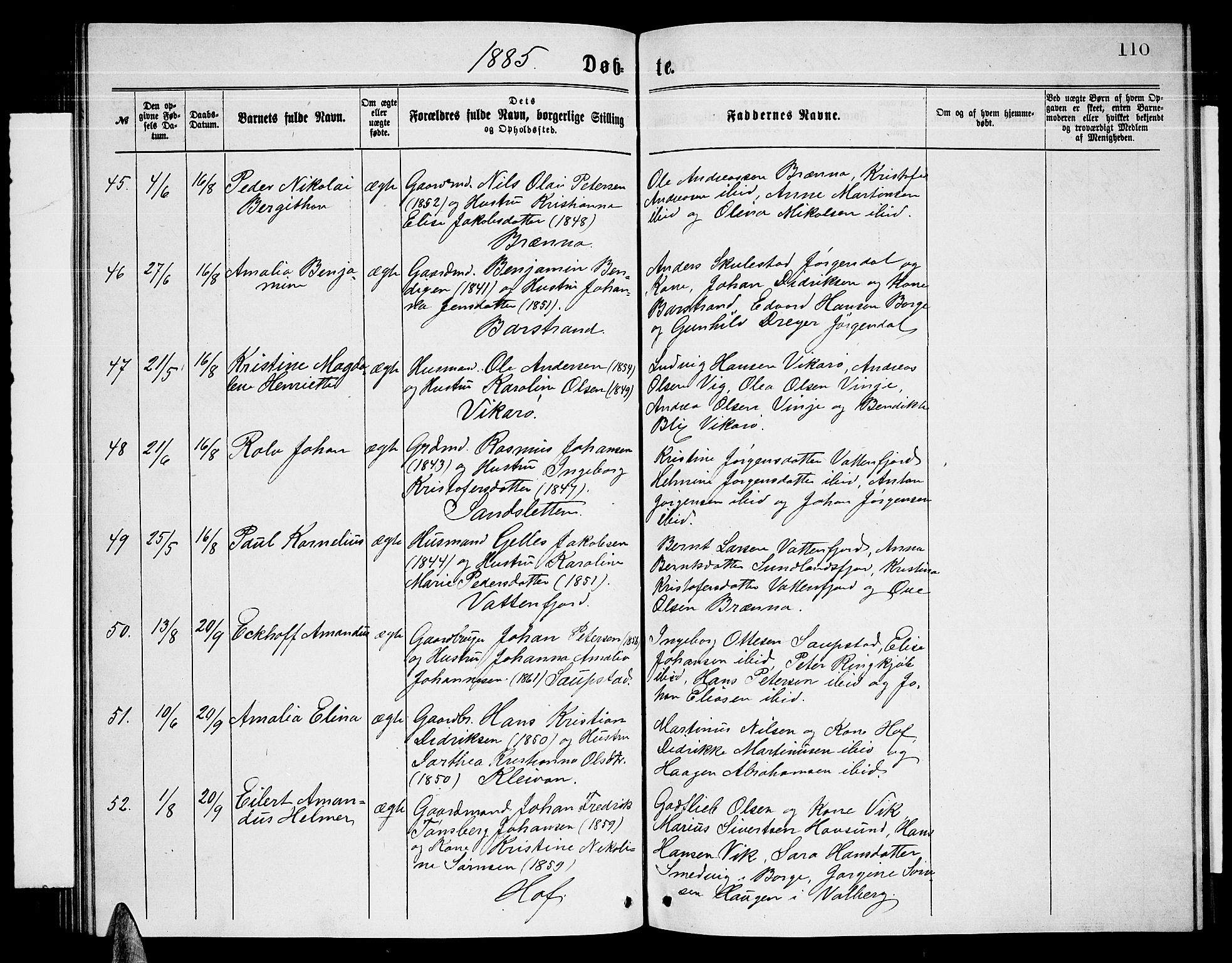 Ministerialprotokoller, klokkerbøker og fødselsregistre - Nordland, SAT/A-1459/876/L1103: Parish register (copy) no. 876C02, 1870-1886, p. 110