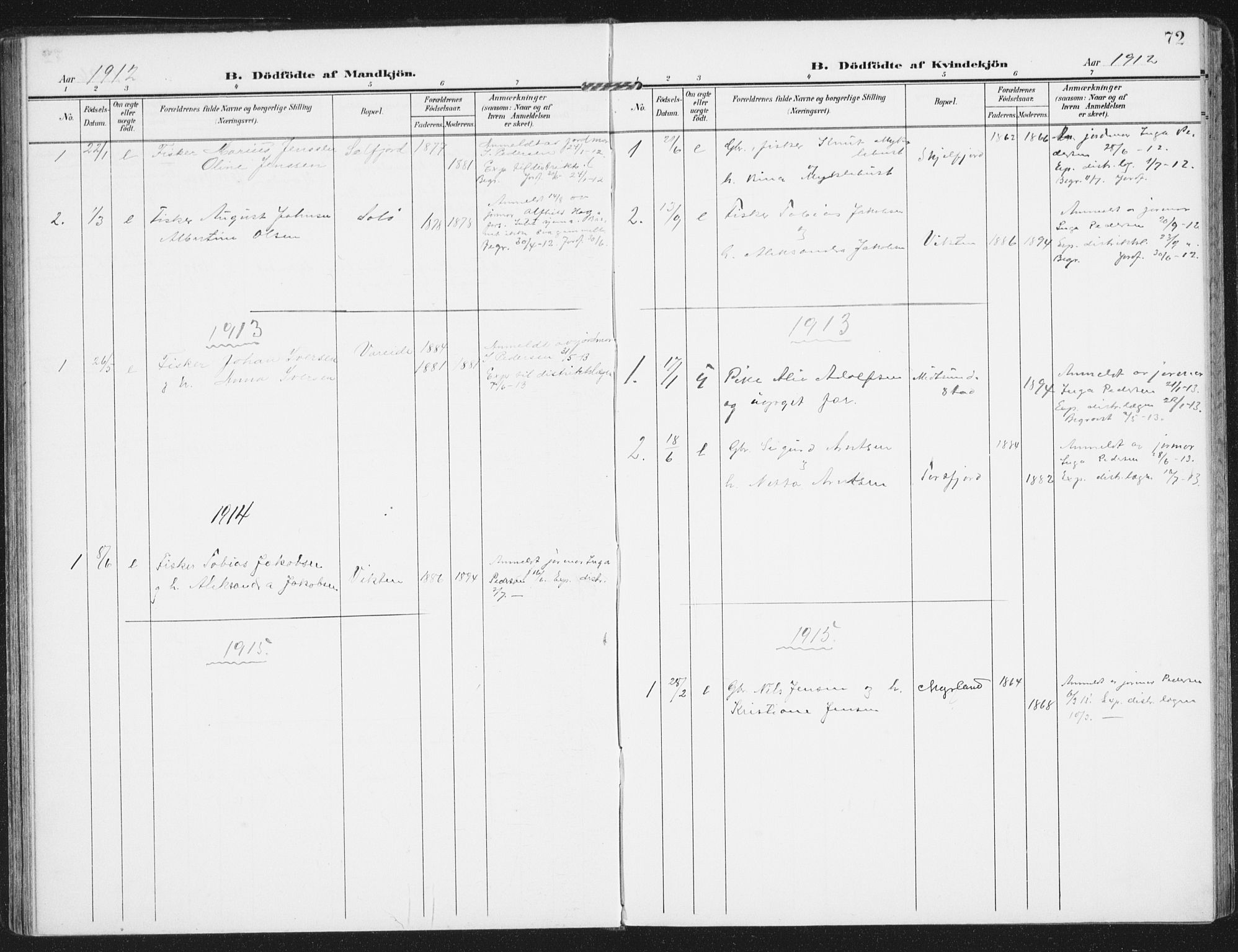 Ministerialprotokoller, klokkerbøker og fødselsregistre - Nordland, SAT/A-1459/885/L1206: Parish register (official) no. 885A07, 1905-1915, p. 72