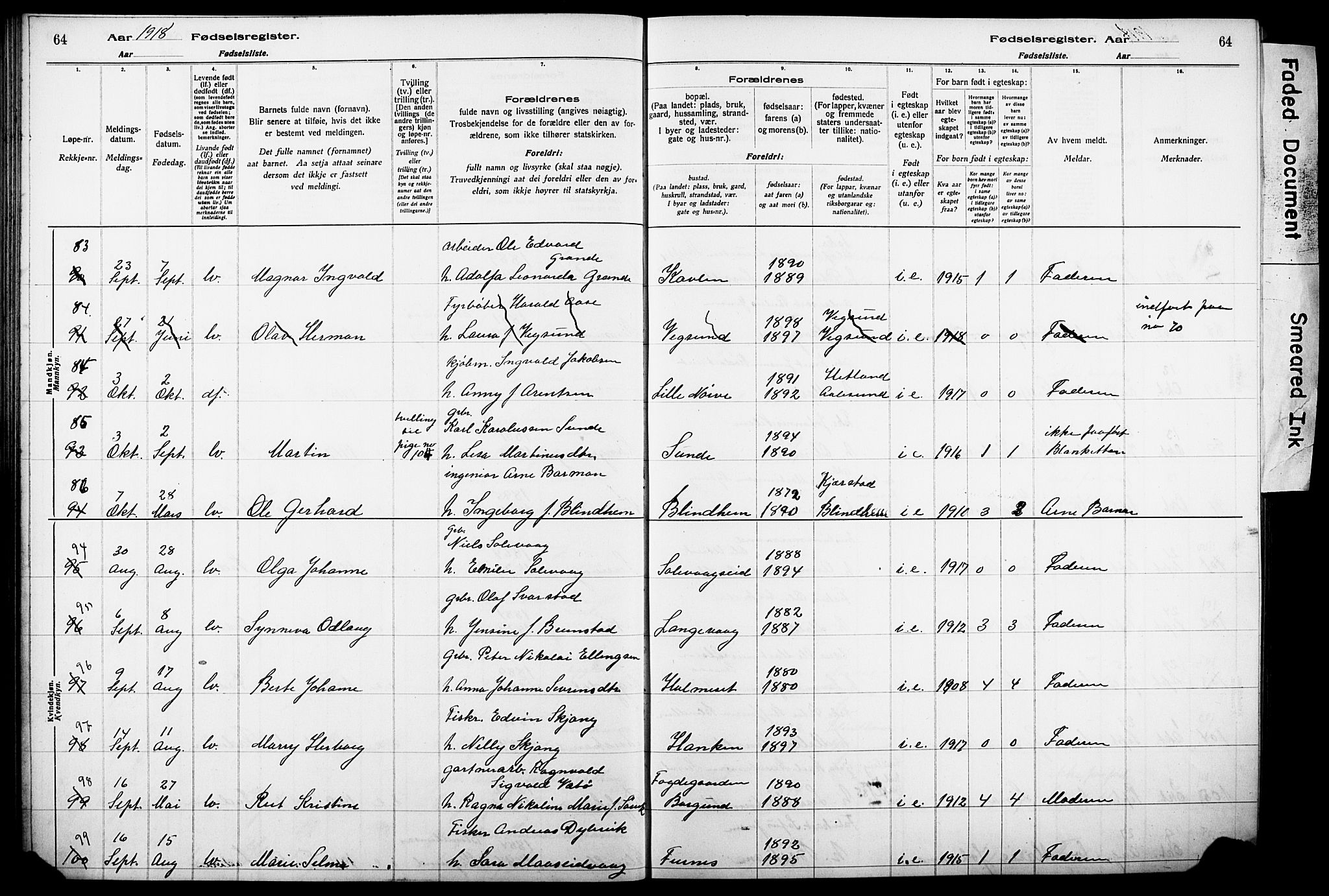 Ministerialprotokoller, klokkerbøker og fødselsregistre - Møre og Romsdal, AV/SAT-A-1454/528/L0442: Birth register no. 528.II.4.1, 1916-1924, p. 64