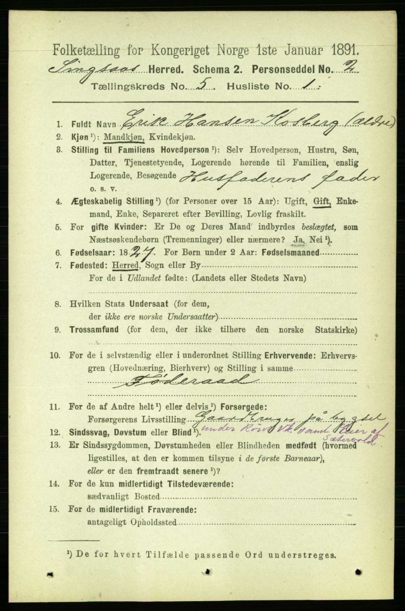 RA, 1891 census for 1646 Singsås, 1891, p. 1008