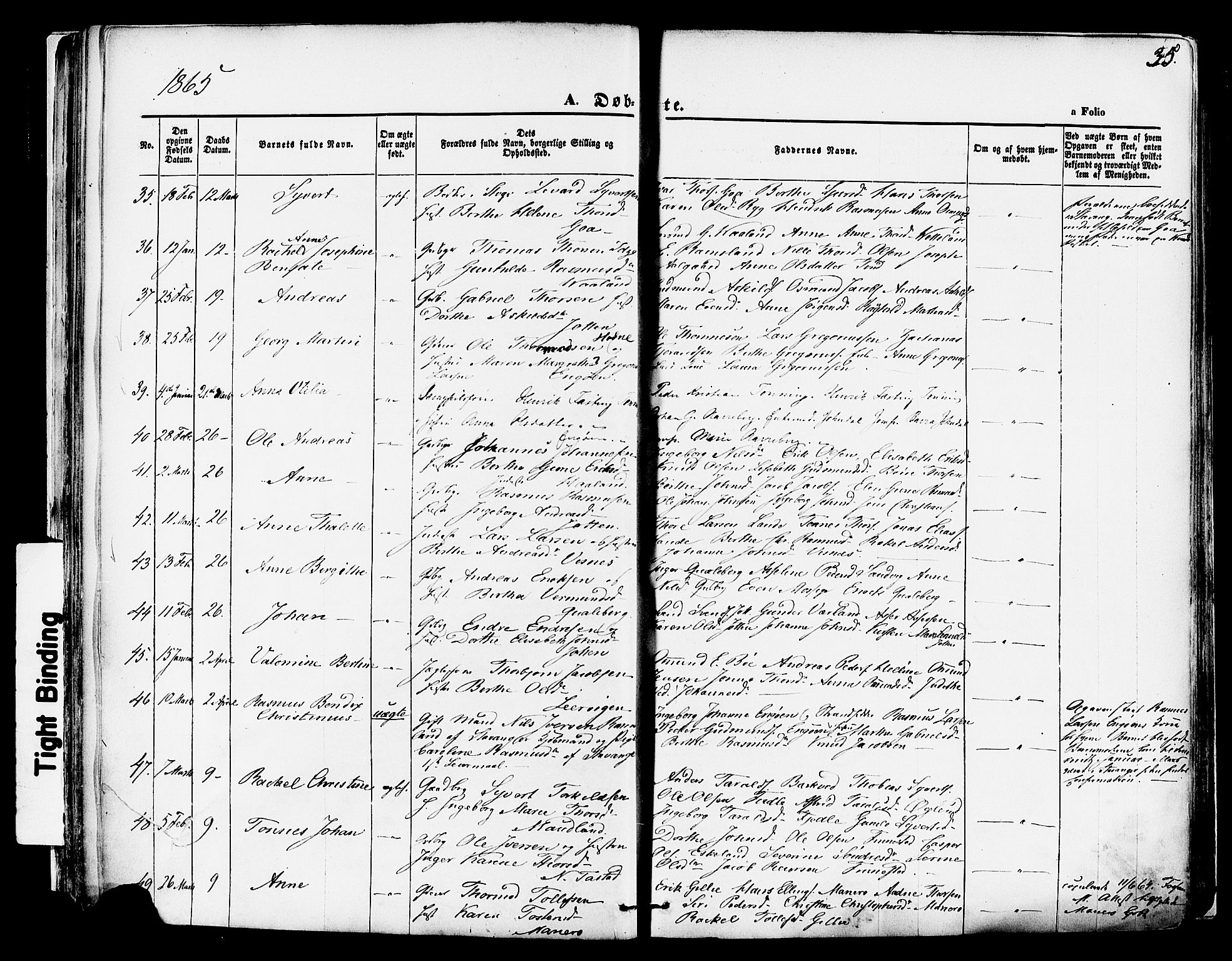 Hetland sokneprestkontor, AV/SAST-A-101826/30/30BA/L0003: Parish register (official) no. A 3, 1862-1876, p. 35