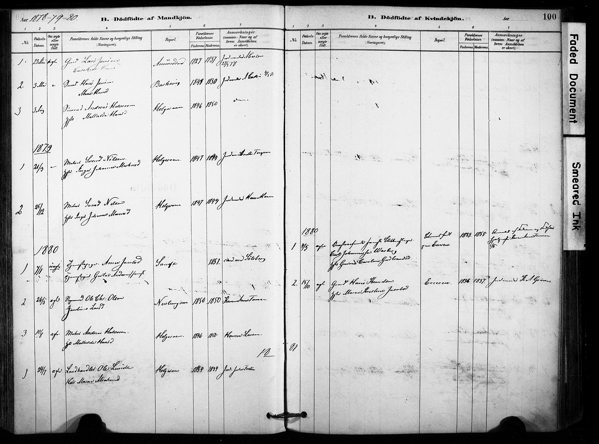 Brunlanes kirkebøker, SAKO/A-342/F/Fb/L0001: Parish register (official) no. II 1, 1878-1899, p. 100