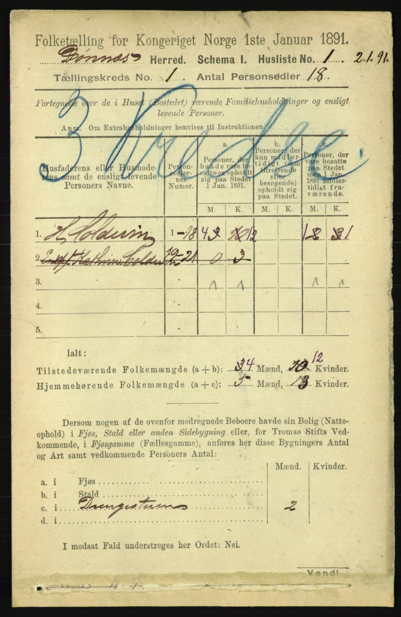 RA, 1891 census for 1827 Dønnes, 1891, p. 14