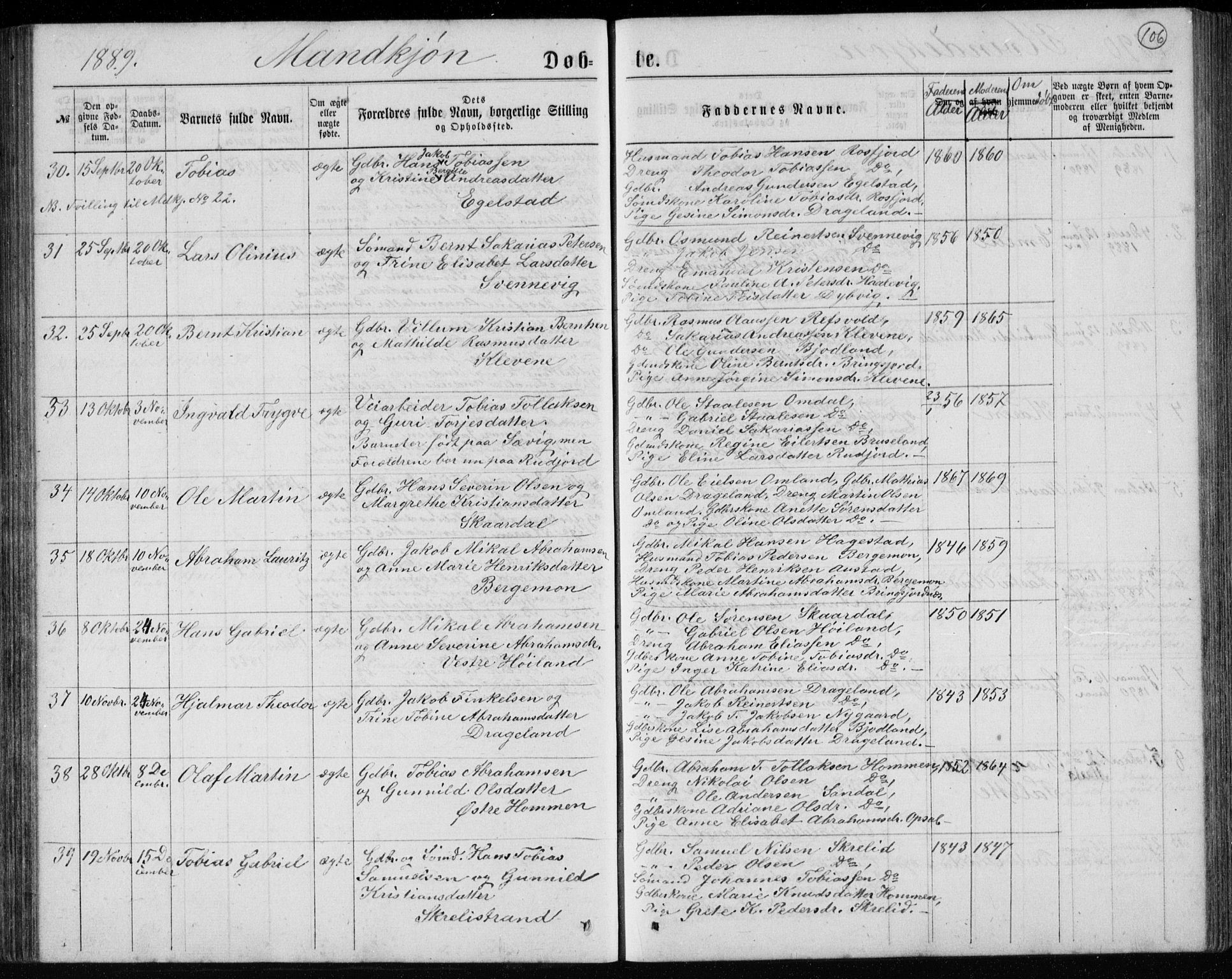 Lyngdal sokneprestkontor, AV/SAK-1111-0029/F/Fb/Fbc/L0004: Parish register (copy) no. B 4, 1878-1896, p. 106