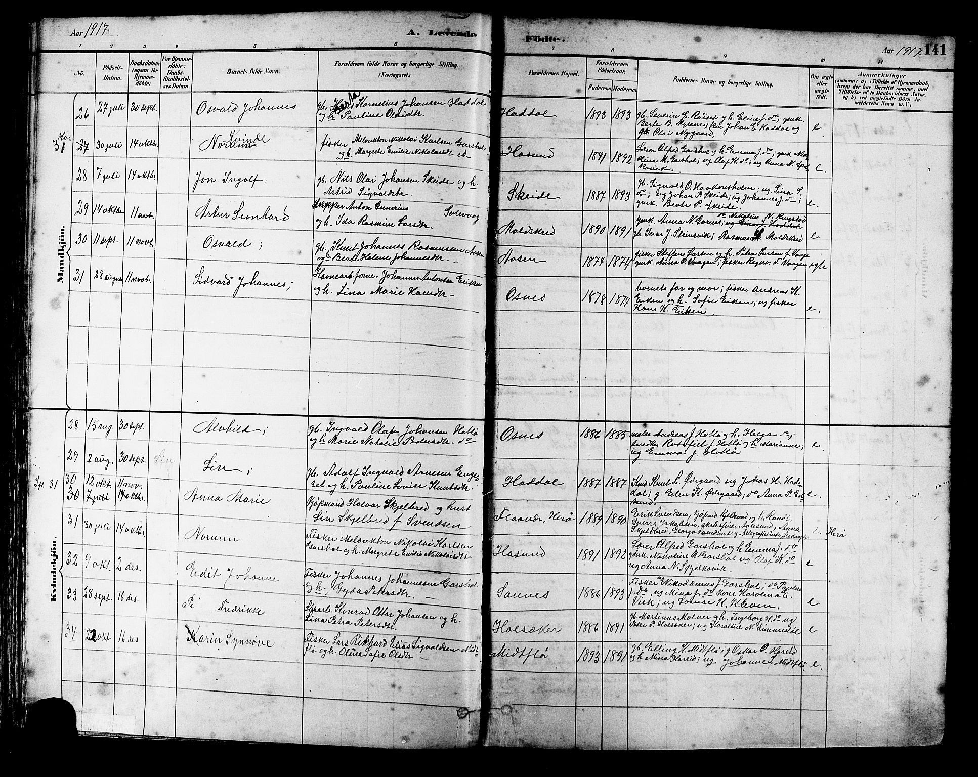 Ministerialprotokoller, klokkerbøker og fødselsregistre - Møre og Romsdal, AV/SAT-A-1454/509/L0112: Parish register (copy) no. 509C02, 1883-1922, p. 141