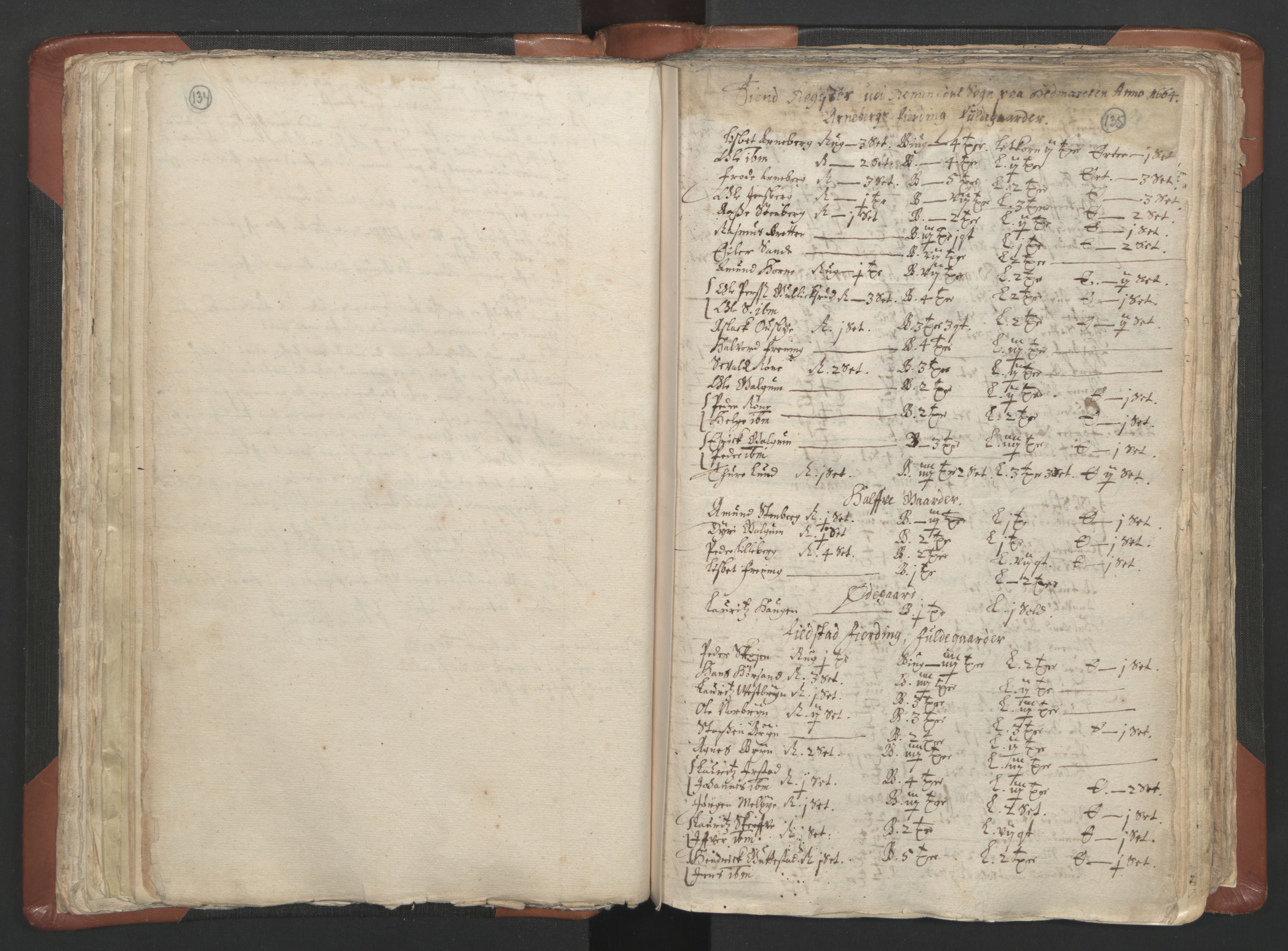 RA, Vicar's Census 1664-1666, no. 5: Hedmark deanery, 1664-1666, p. 134-135