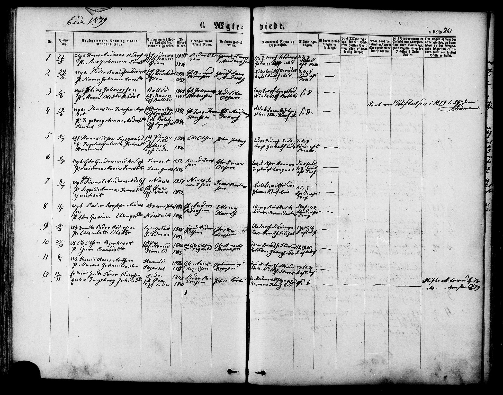 Ministerialprotokoller, klokkerbøker og fødselsregistre - Møre og Romsdal, SAT/A-1454/568/L0806: Parish register (official) no. 568A12 /4, 1878-1884, p. 361