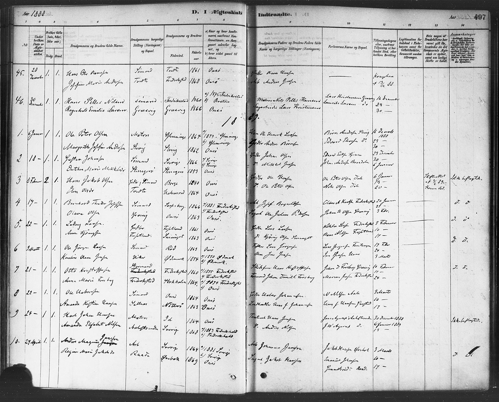 Onsøy prestekontor Kirkebøker, SAO/A-10914/F/Fa/L0006: Parish register (official) no. I 6, 1878-1898, p. 497