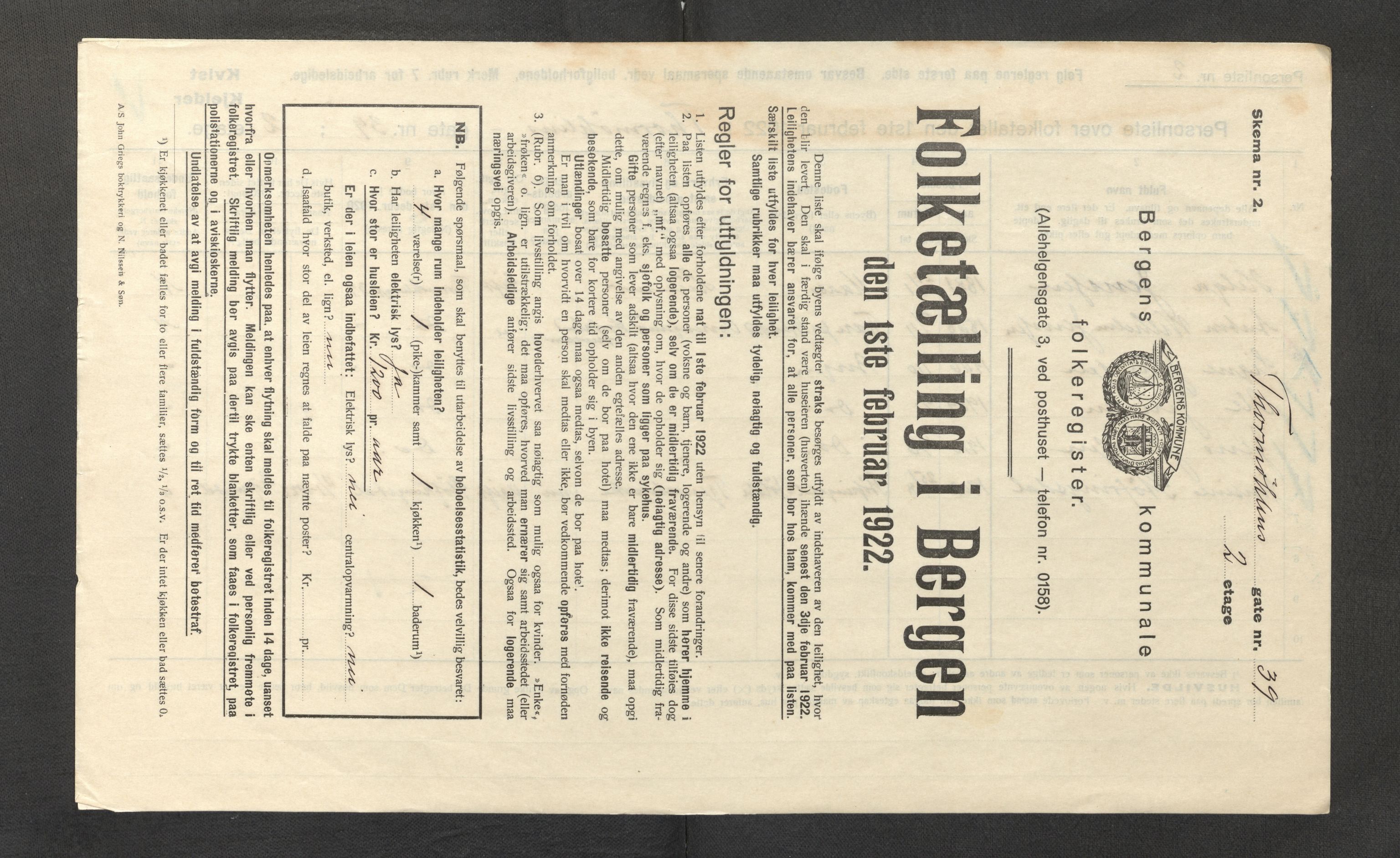 SAB, Municipal Census 1922 for Bergen, 1922, p. 43789