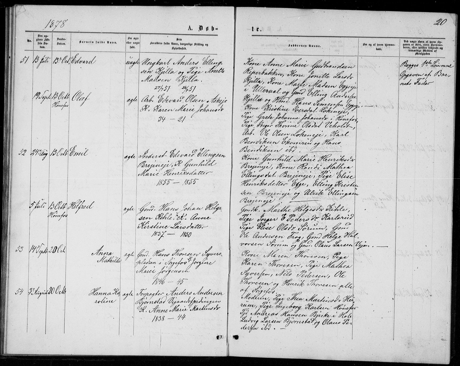 Norderhov kirkebøker, AV/SAKO-A-237/G/Ga/L0007: Parish register (copy) no. I 7, 1877-1887, p. 20