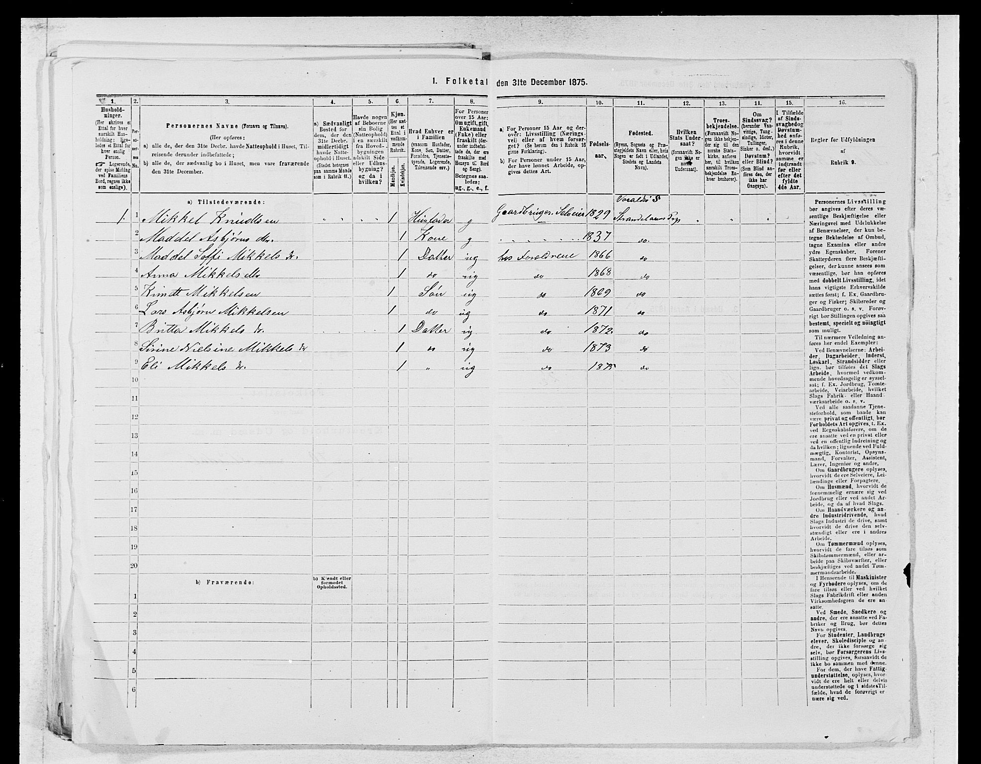 SAB, 1875 census for 1226P Strandebarm, 1875, p. 657