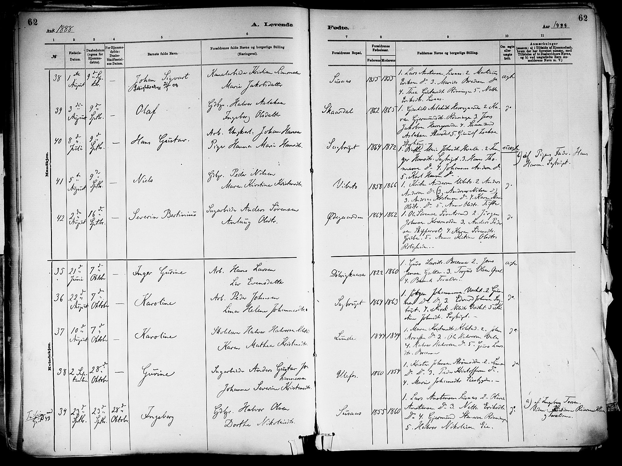 Holla kirkebøker, AV/SAKO-A-272/F/Fa/L0008: Parish register (official) no. 8, 1882-1897, p. 62