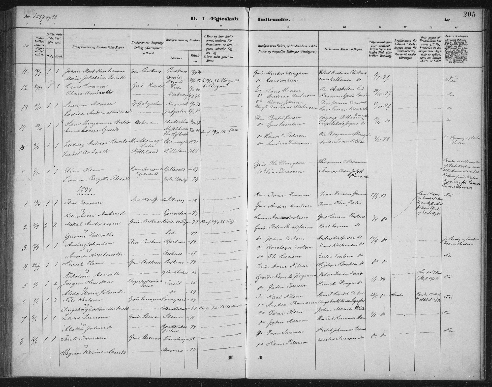 Gulen sokneprestembete, SAB/A-80201/H/Hab/Habb/L0003: Parish register (copy) no. B 3, 1884-1907, p. 205