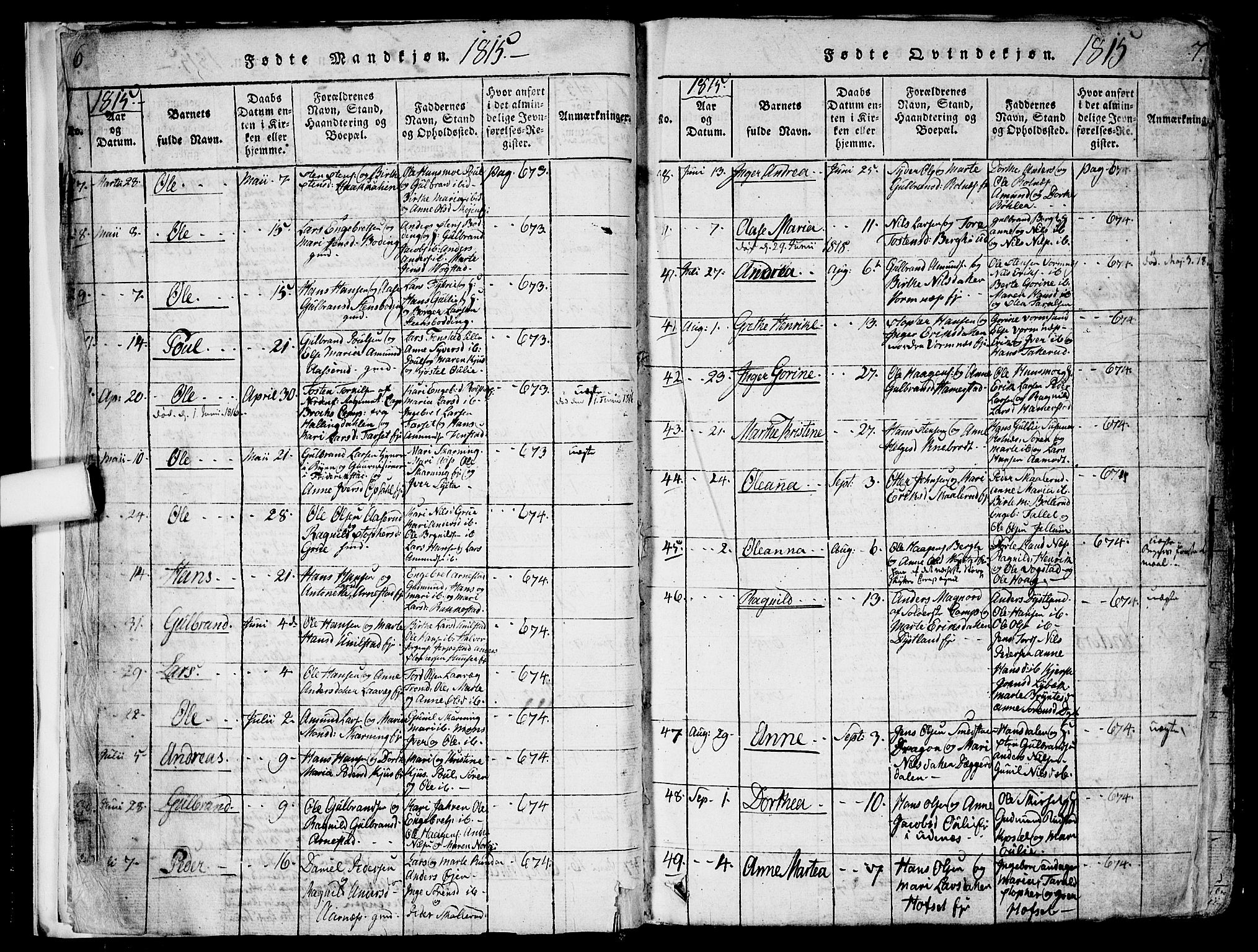 Nes prestekontor Kirkebøker, AV/SAO-A-10410/F/Fa/L0005: Parish register (official) no. I 5, 1815-1835, p. 6-7