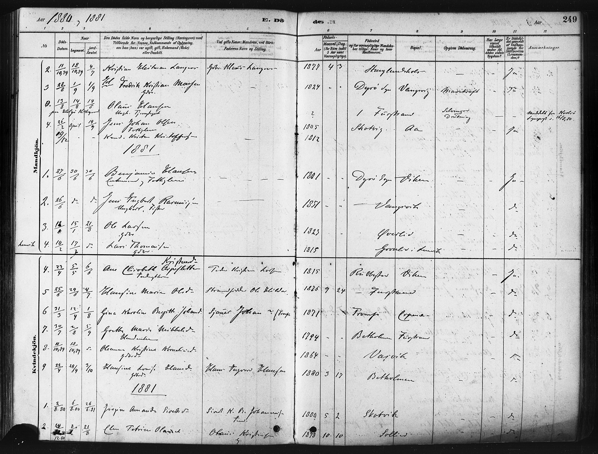 Tranøy sokneprestkontor, AV/SATØ-S-1313/I/Ia/Iaa/L0009kirke: Parish register (official) no. 9, 1878-1904, p. 249