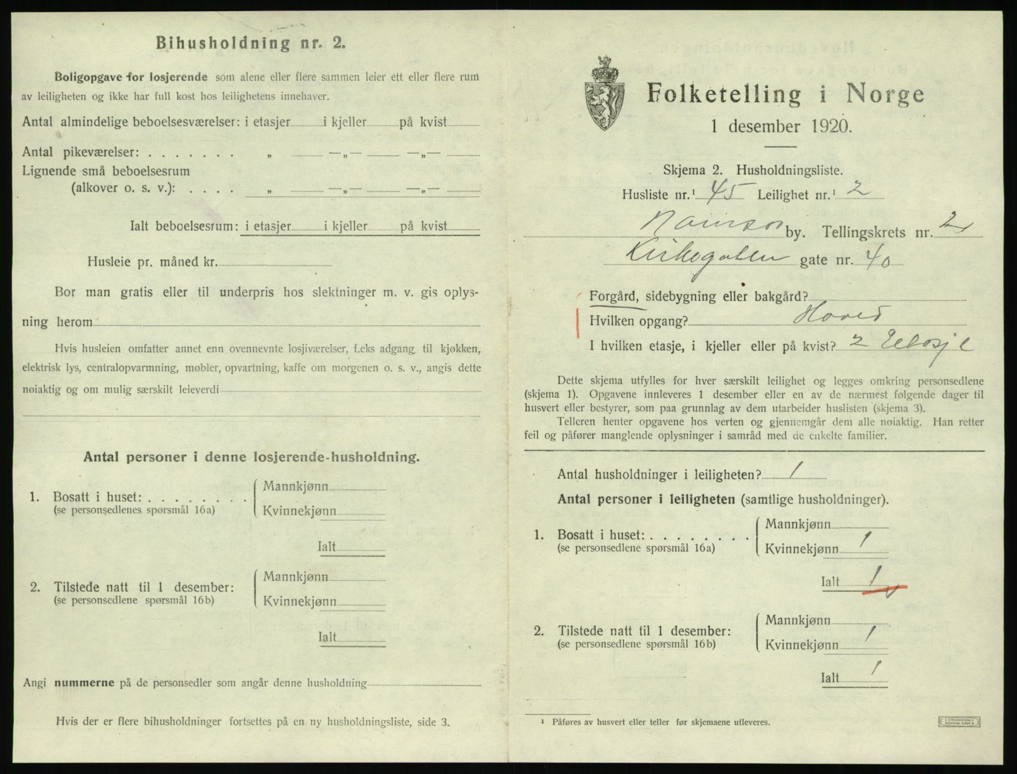 SAT, 1920 census for Namsos, 1920, p. 1127