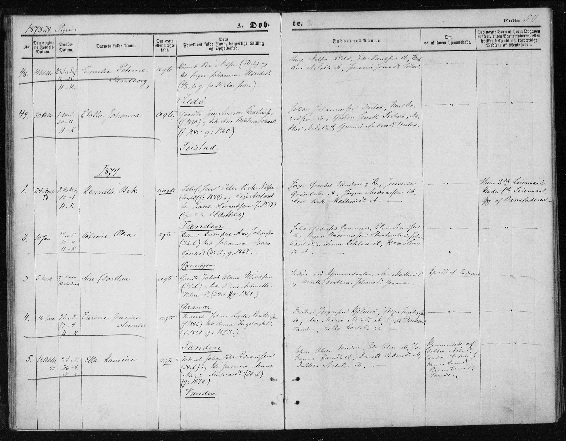 Ministerialprotokoller, klokkerbøker og fødselsregistre - Nordland, AV/SAT-A-1459/834/L0506: Parish register (official) no. 834A04, 1872-1878, p. 54