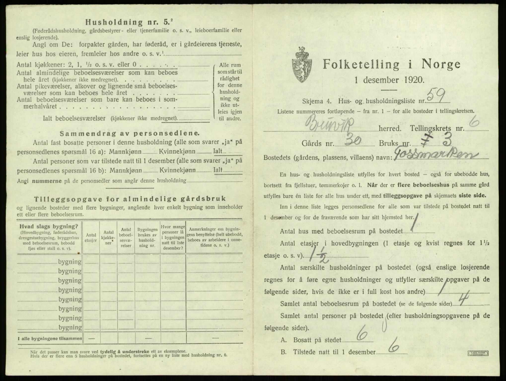 SAB, 1920 census for Bruvik, 1920, p. 520