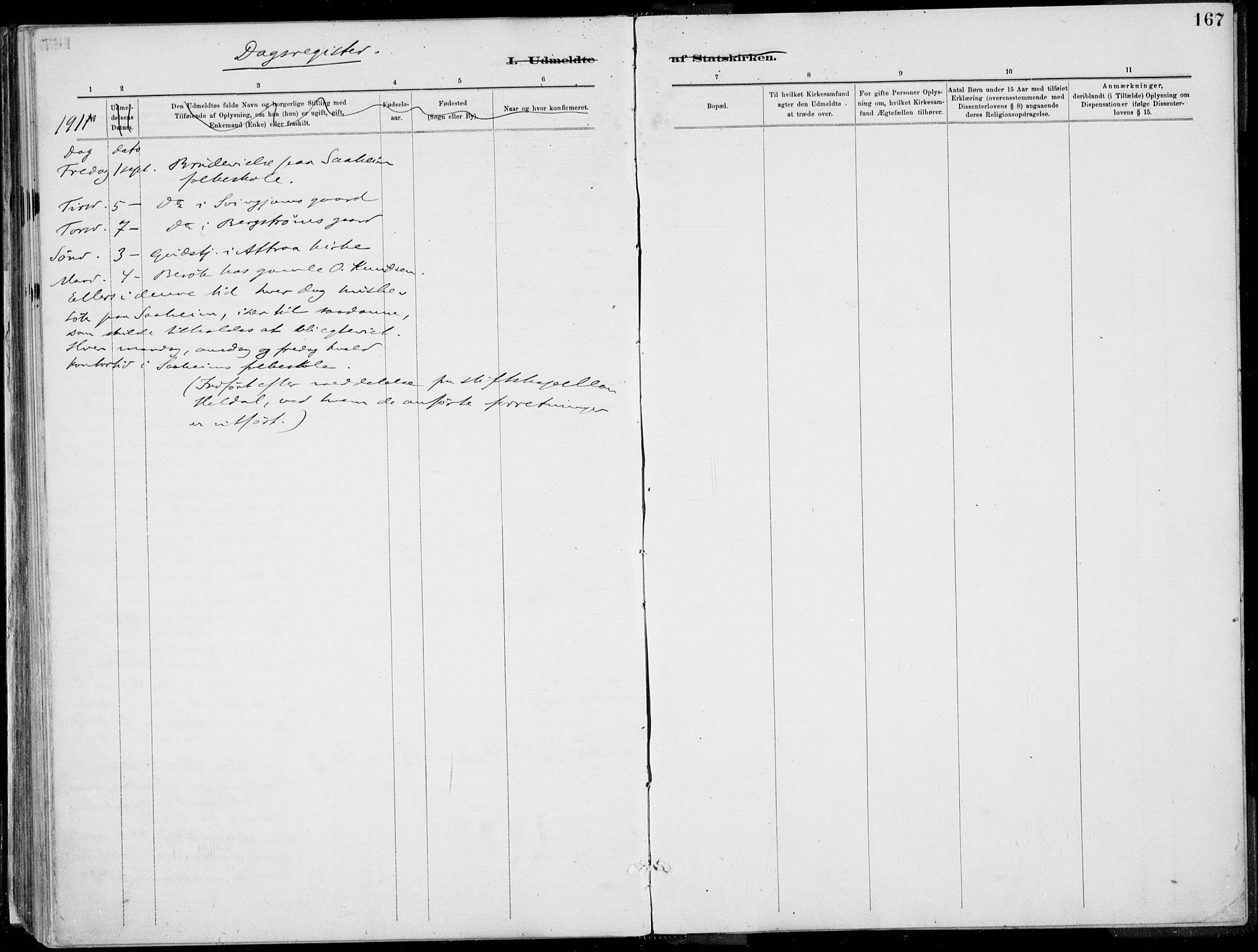 Rjukan kirkebøker, SAKO/A-294/F/Fa/L0001: Parish register (official) no. 1, 1878-1912, p. 167