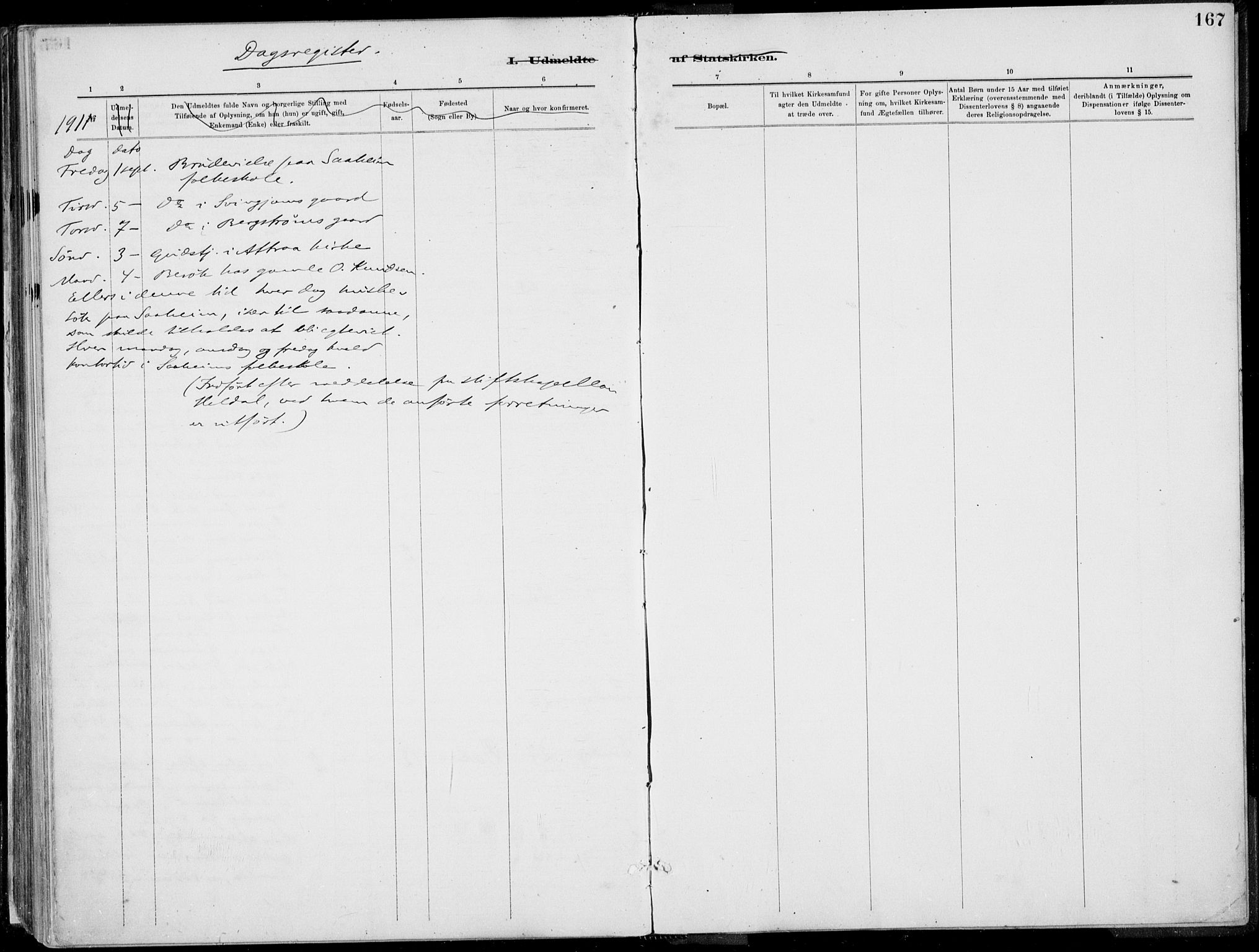 Rjukan kirkebøker, AV/SAKO-A-294/F/Fa/L0001: Parish register (official) no. 1, 1878-1912, p. 167