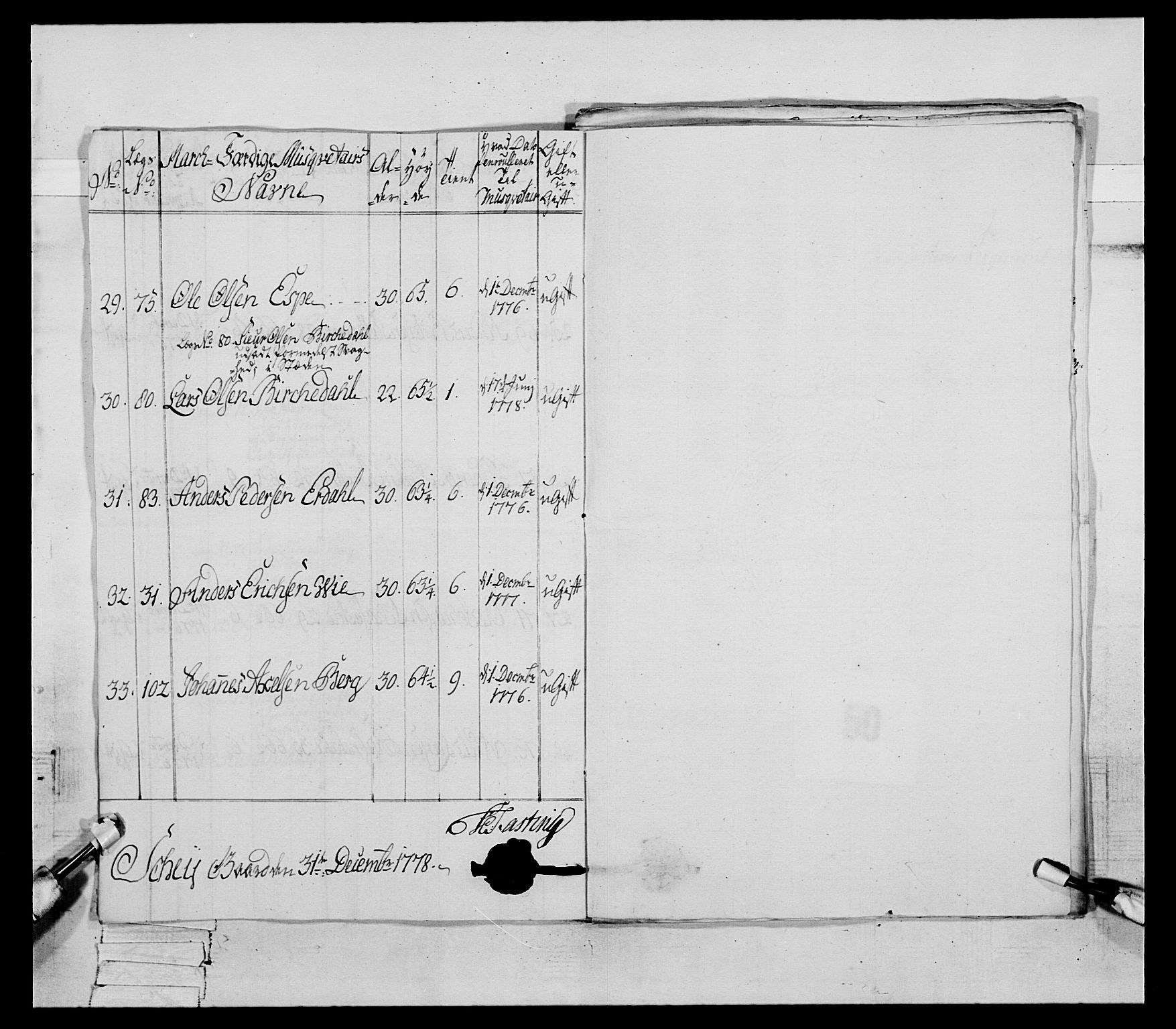 Generalitets- og kommissariatskollegiet, Det kongelige norske kommissariatskollegium, AV/RA-EA-5420/E/Eh/L0090: 1. Bergenhusiske nasjonale infanteriregiment, 1774-1780, p. 300