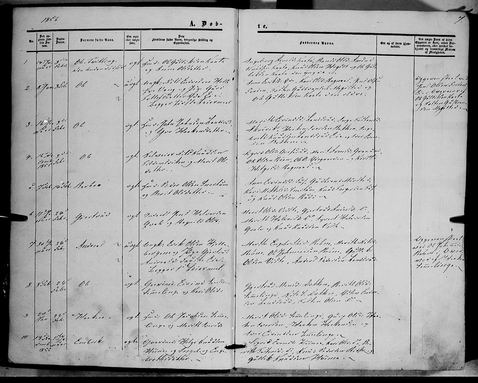 Vestre Slidre prestekontor, SAH/PREST-136/H/Ha/Haa/L0002: Parish register (official) no. 2, 1856-1864, p. 7