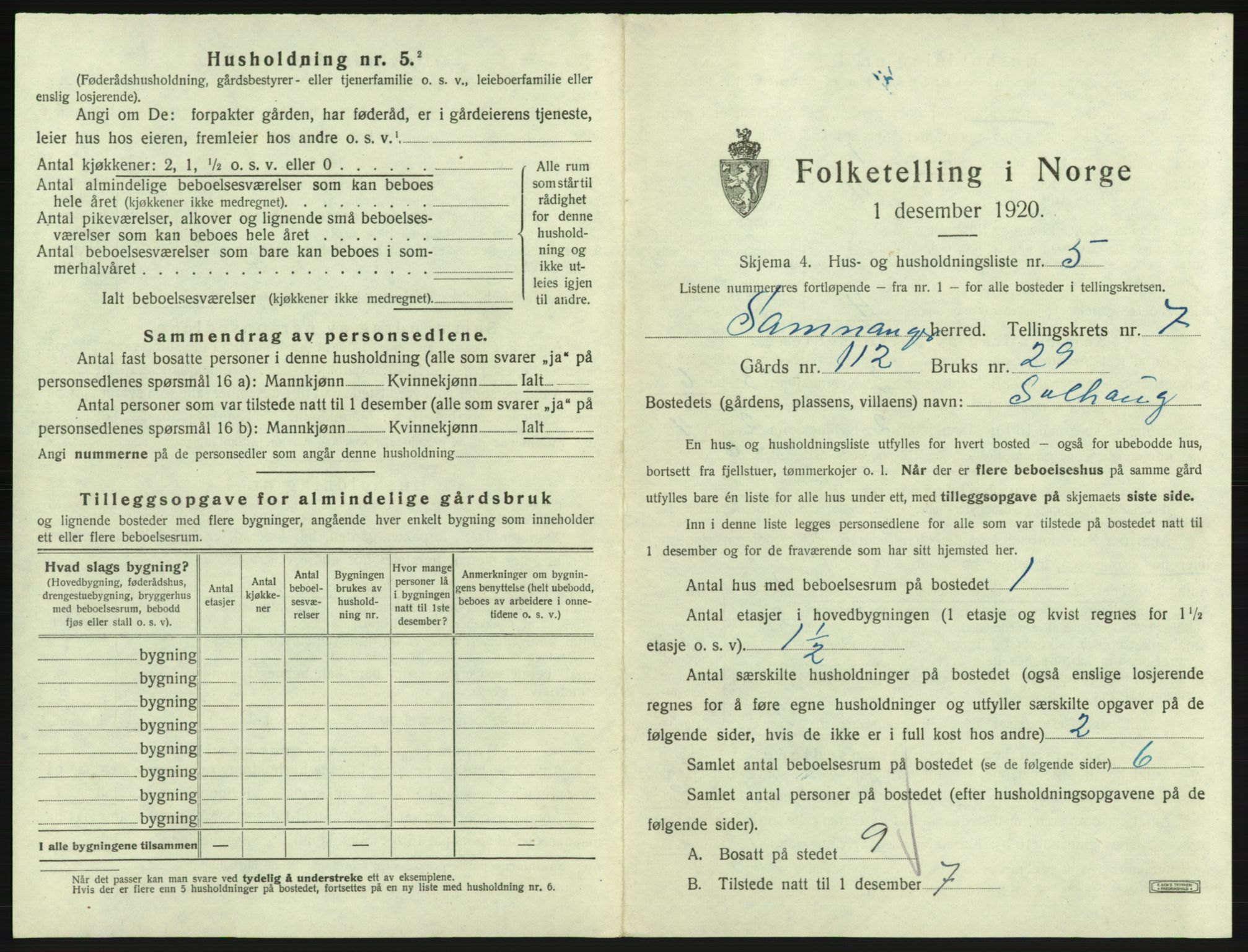 SAB, 1920 census for Samnanger, 1920, p. 404