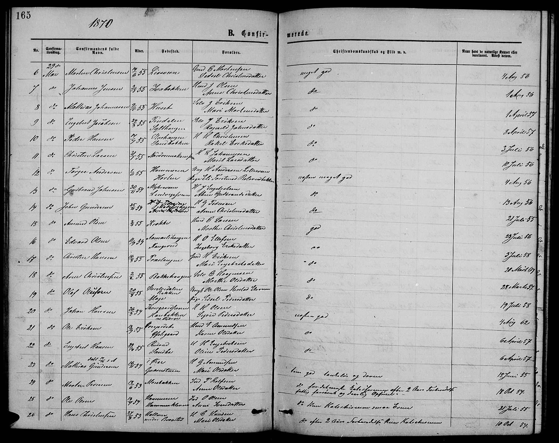 Ringebu prestekontor, AV/SAH-PREST-082/H/Ha/Hab/L0004: Parish register (copy) no. 4, 1867-1879, p. 165