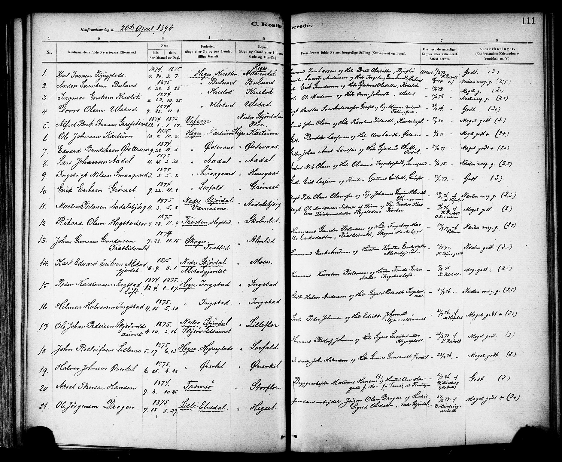 Ministerialprotokoller, klokkerbøker og fødselsregistre - Nord-Trøndelag, SAT/A-1458/703/L0030: Parish register (official) no. 703A03, 1880-1892, p. 111