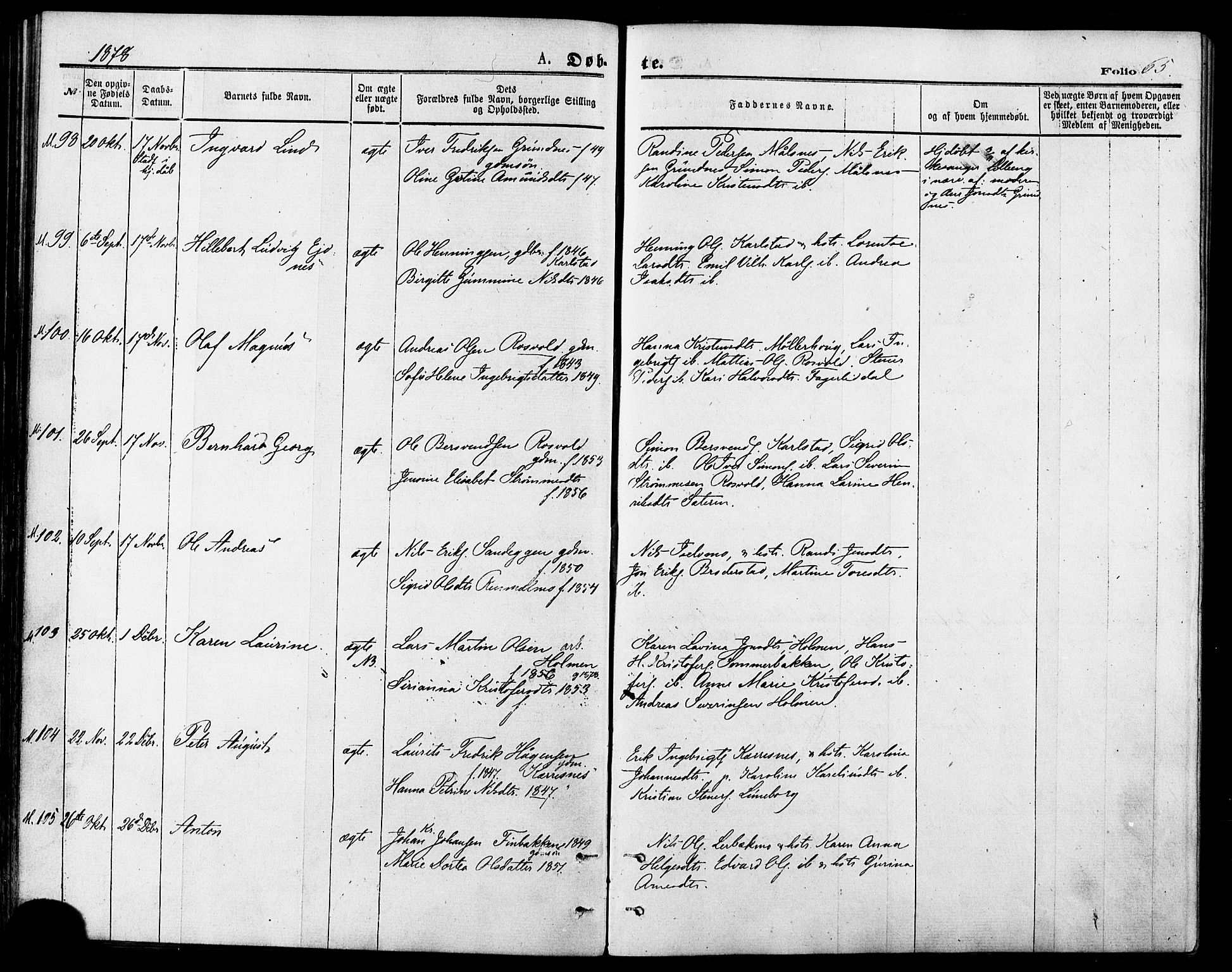 Målselv sokneprestembete, AV/SATØ-S-1311/G/Ga/Gaa/L0005kirke: Parish register (official) no. 5, 1872-1884, p. 65