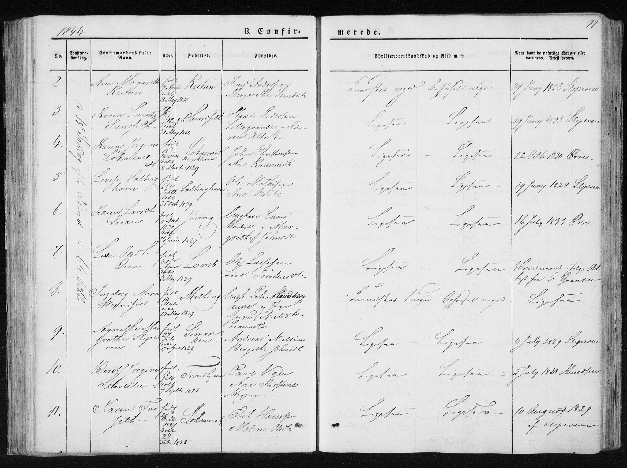 Ministerialprotokoller, klokkerbøker og fødselsregistre - Nord-Trøndelag, SAT/A-1458/733/L0323: Parish register (official) no. 733A02, 1843-1870, p. 97