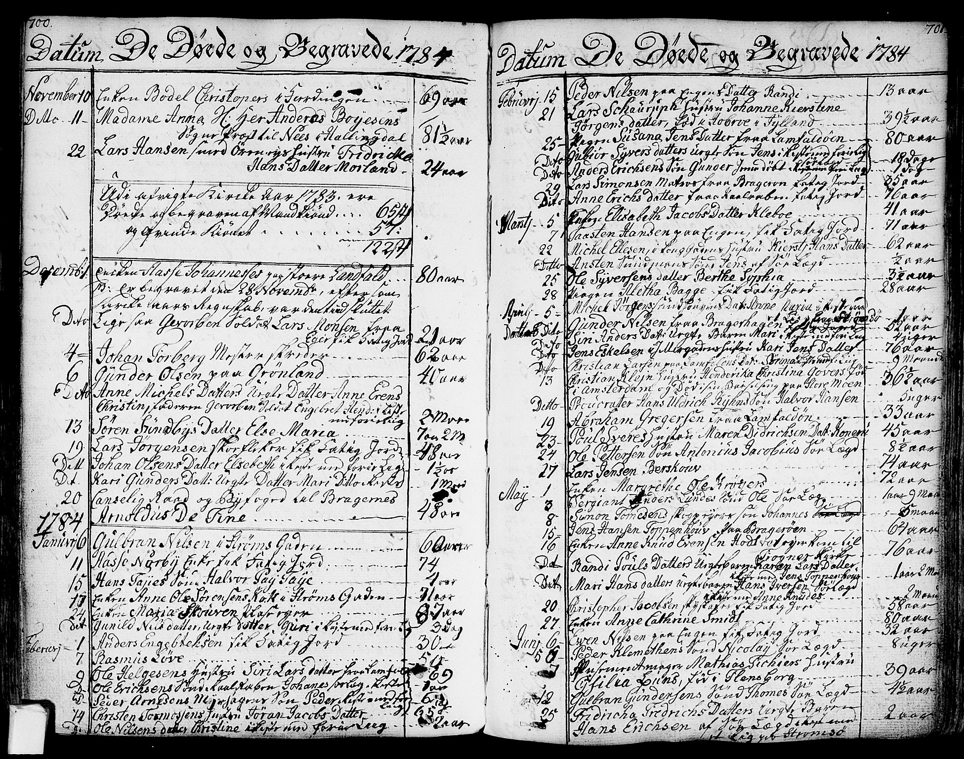 Bragernes kirkebøker, SAKO/A-6/F/Fa/L0006a: Parish register (official) no. I 6, 1782-1814, p. 700-701