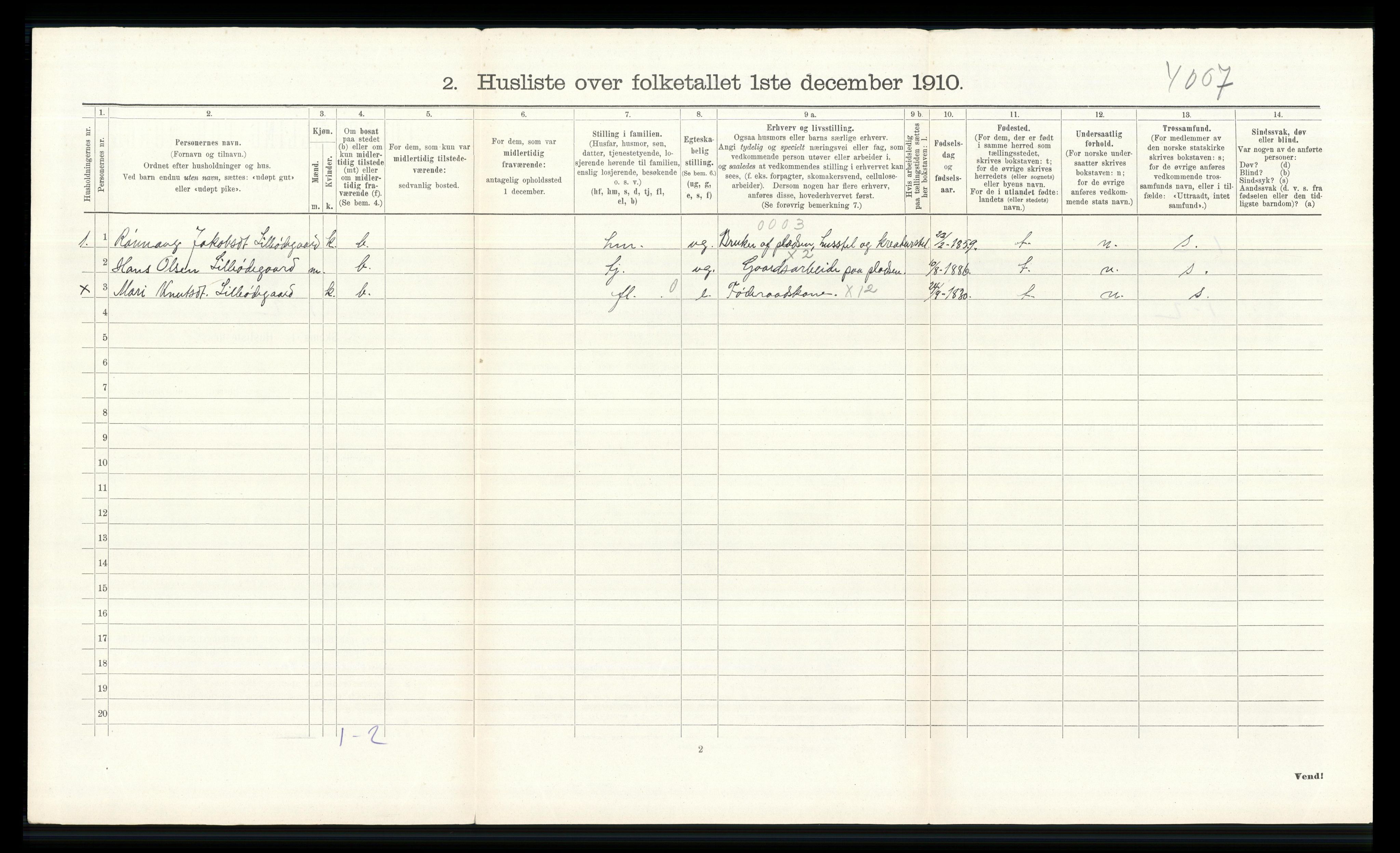 RA, 1910 census for Lom, 1910, p. 186