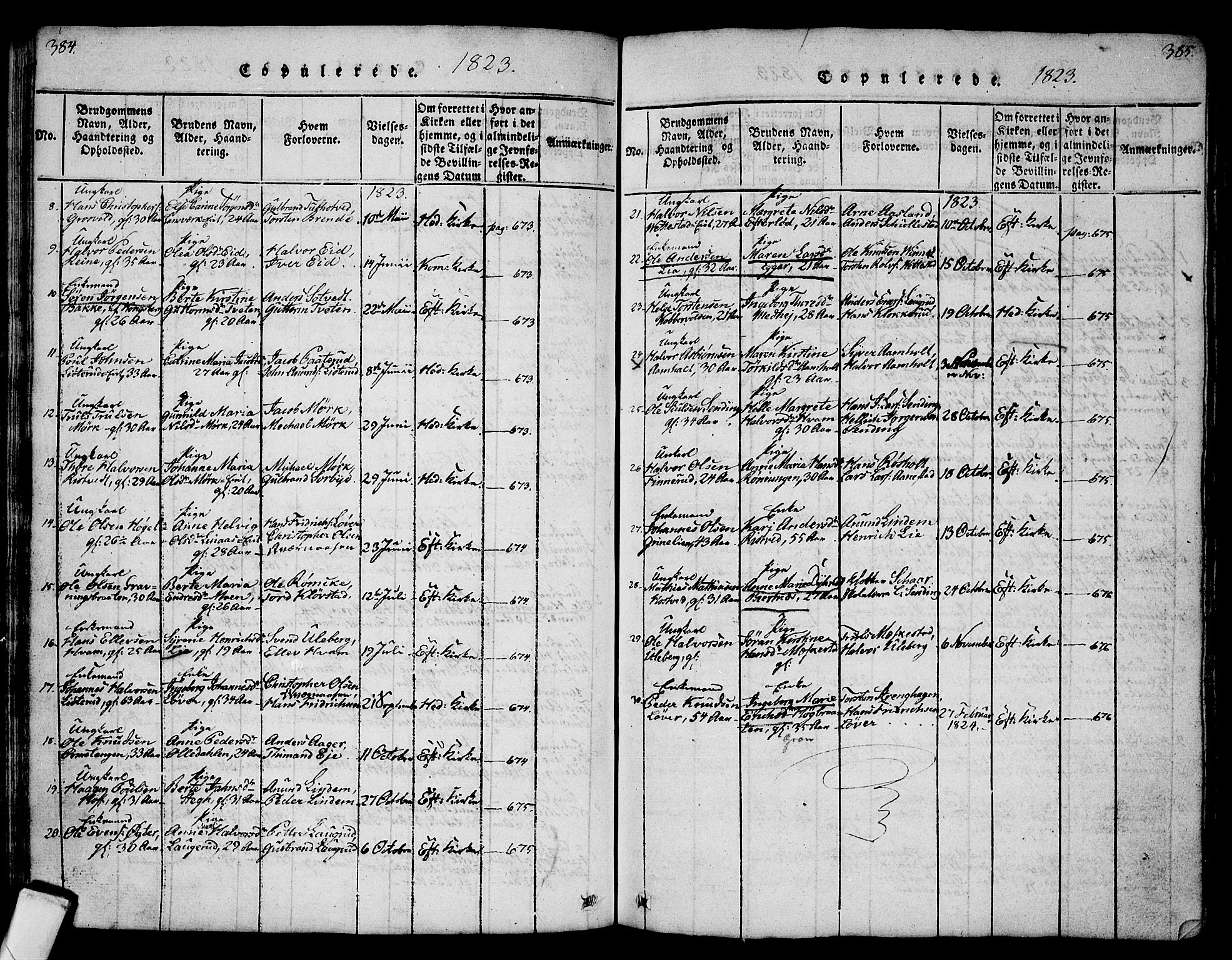 Sandsvær kirkebøker, AV/SAKO-A-244/G/Ga/L0003: Parish register (copy) no. I 3, 1817-1839, p. 384-385